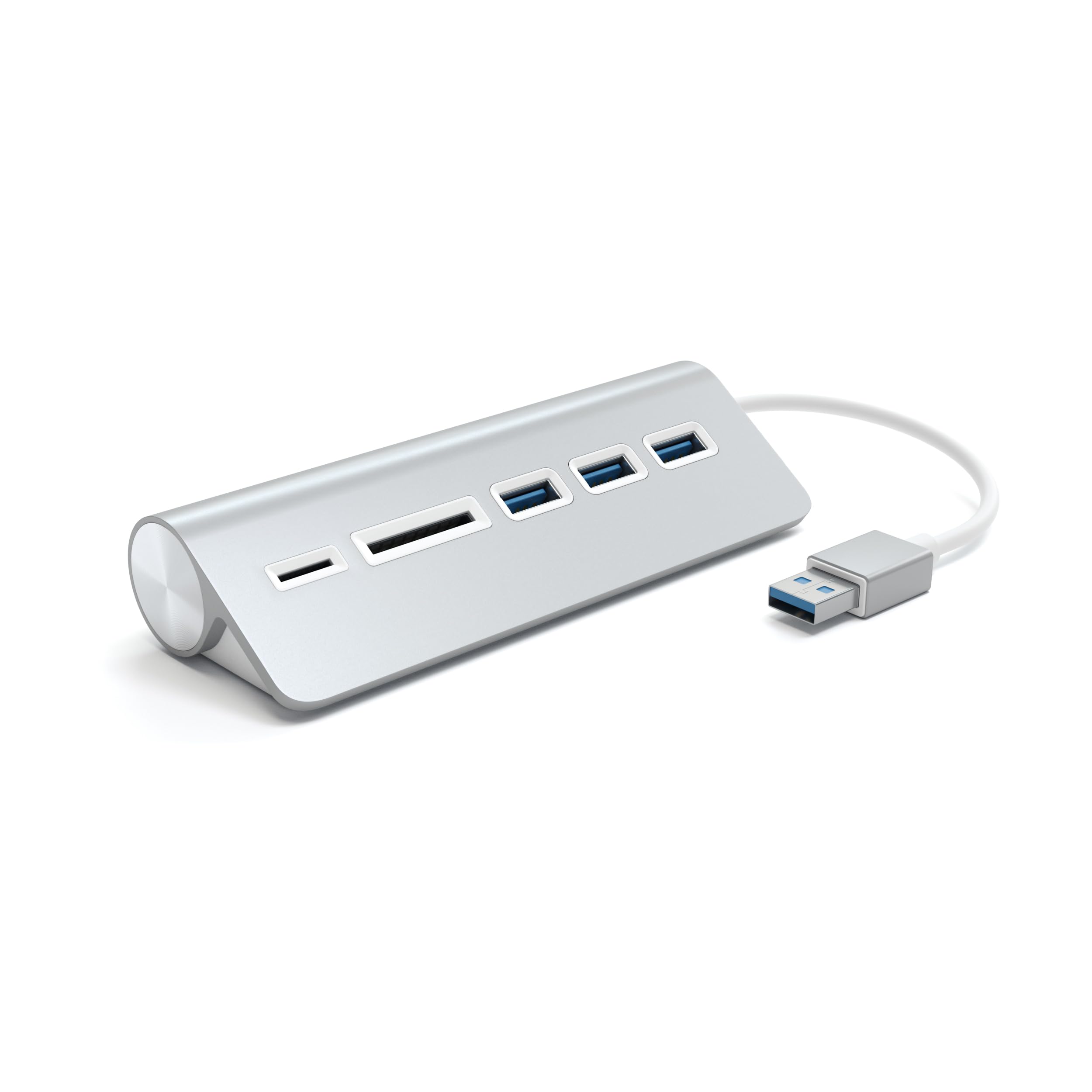 Satechi Aluminum USB 3.0 Hub & Card Reader with 4 Ports - Compatible with MacBook Pro/Air, iMac, Surface Pro, Dell XPS, Windows PC - High Speed Data Transfer for Photos, Videos, Files (Silver) | Perfect for Home Office, Travel & Digital Nomads