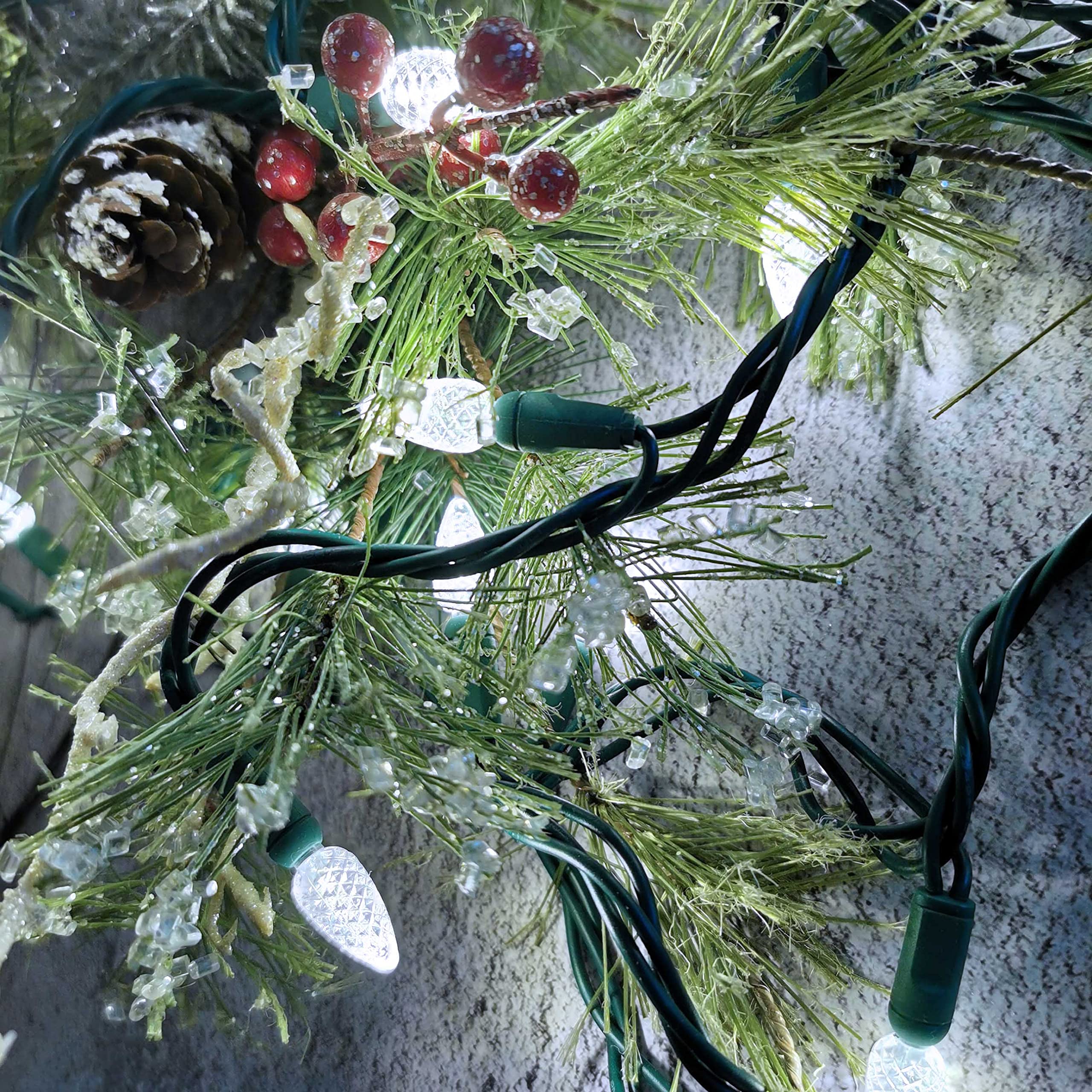 50 Cool White LED Christmas String Lights - 17FT Green Wire, 120V UL Certified for Indoor & Outdoor Holiday Decor - Perfect for Trees, Pathways, and Party Decorations (C3 Bulbs)