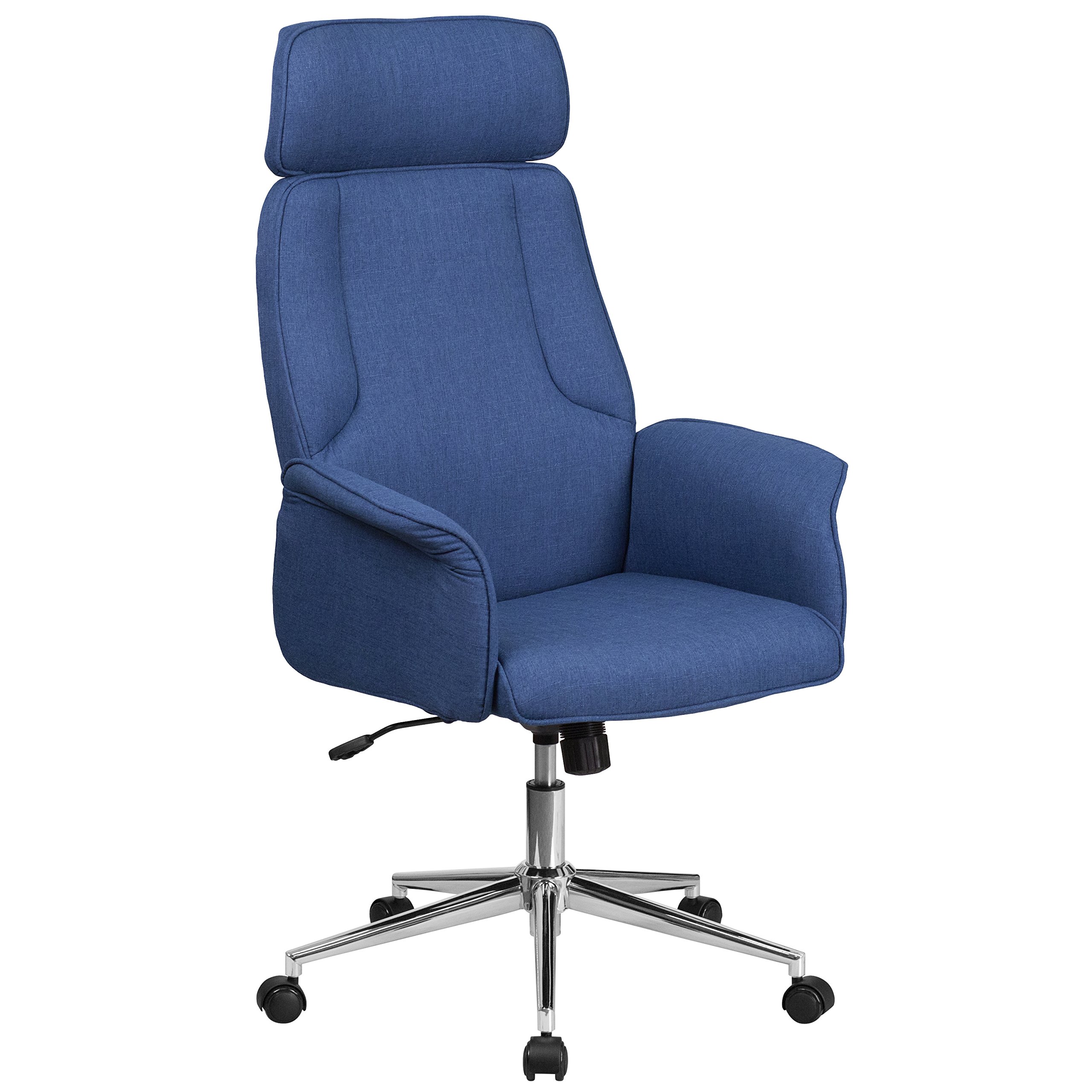 Flash Furniture High Back Ergonomic Office Chair - Blue Upholstered Swivel Desk Chair with Lumbar Support | Perfect for Home Office, Gaming Setup & Workspace Comfort