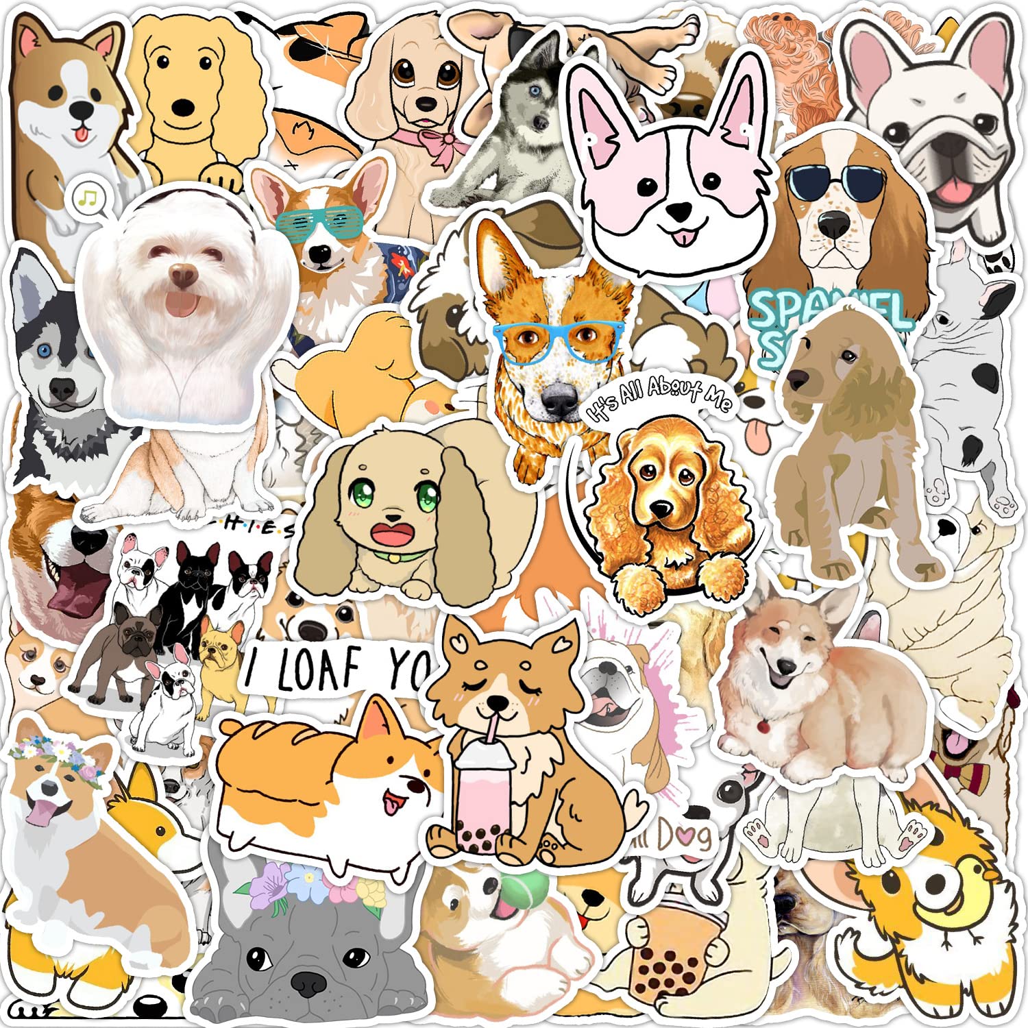 50 Pcs Cute Dog Vinyl Stickers - Waterproof Decals for Hydro Flask, Laptop, Tablet, Phone - Perfect for Kids, Teens & Adults - Great for School, Office & Personalizing Water Bottles