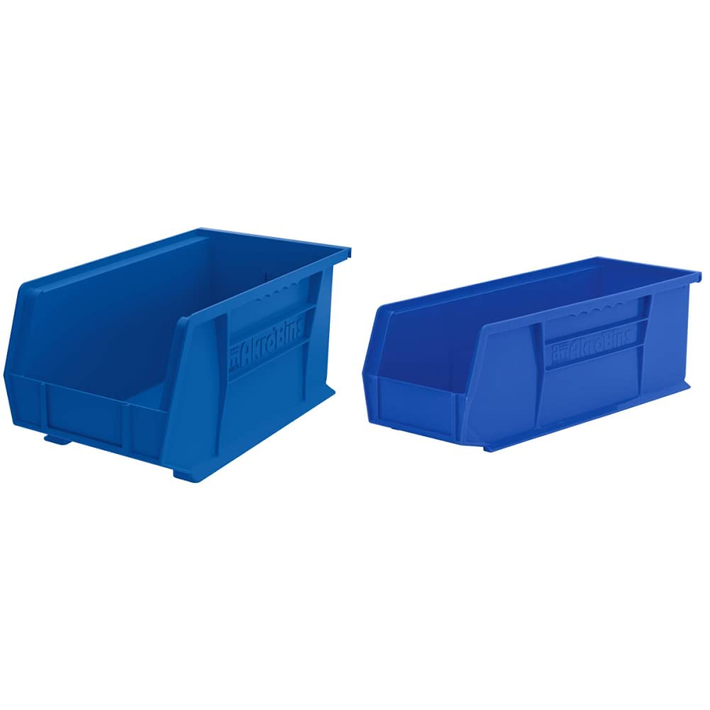 Best Stackable Plastic Storage Bins for Home & Office Organization - Akro-Mils Hanging Bins (30240 + 30234) in Blue | Perfect for Garage, Closet & Workshop Storage Solutions