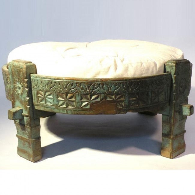 Hand Carved Chakki Tribal Grinder Ottoman - Authentic Wooden Mortar & Pestle for Spices, Herbs & Ayurvedic Remedies - Perfect for Indian Cooking, Home Decor & Yoga Spaces