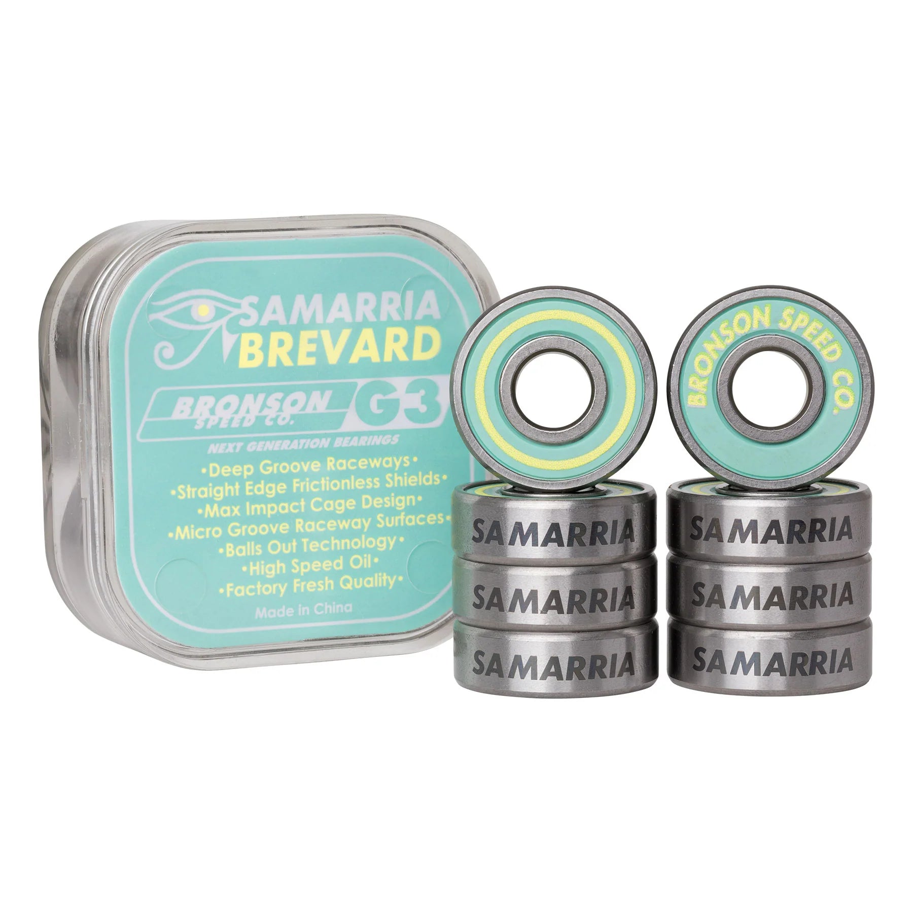 Samarria Brevard G3 Bronson Skateboard Bearings - High-Speed Precision Bearings for Smooth Riding | Perfect for Street, Park & Vert Skateboarding