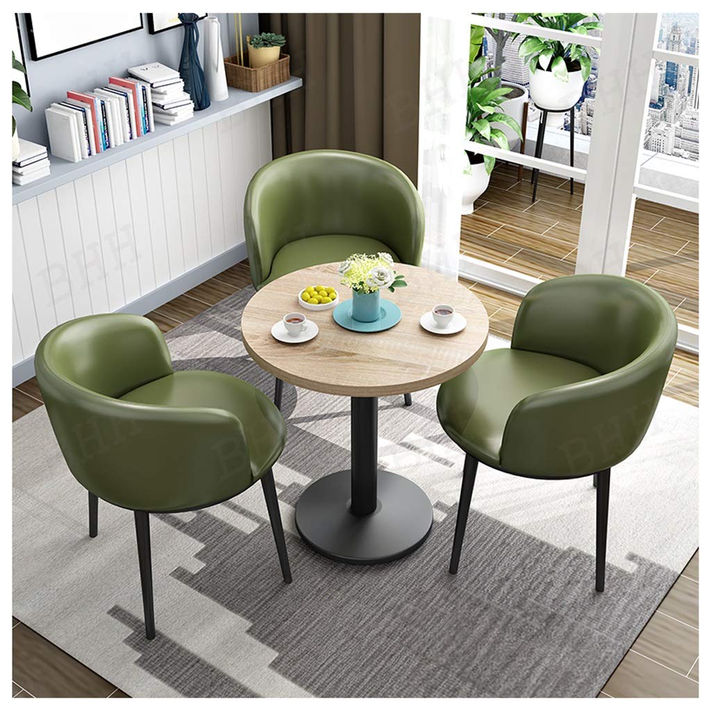 **Round Wooden Coffee Dining Table and 4 Chairs Set - Modern Home Office, Small Kitchen, Fast-Food Restaurant & Garden Furniture with Metal Legs | Perfect for Leisure Lounge & Compact Dining Spaces**