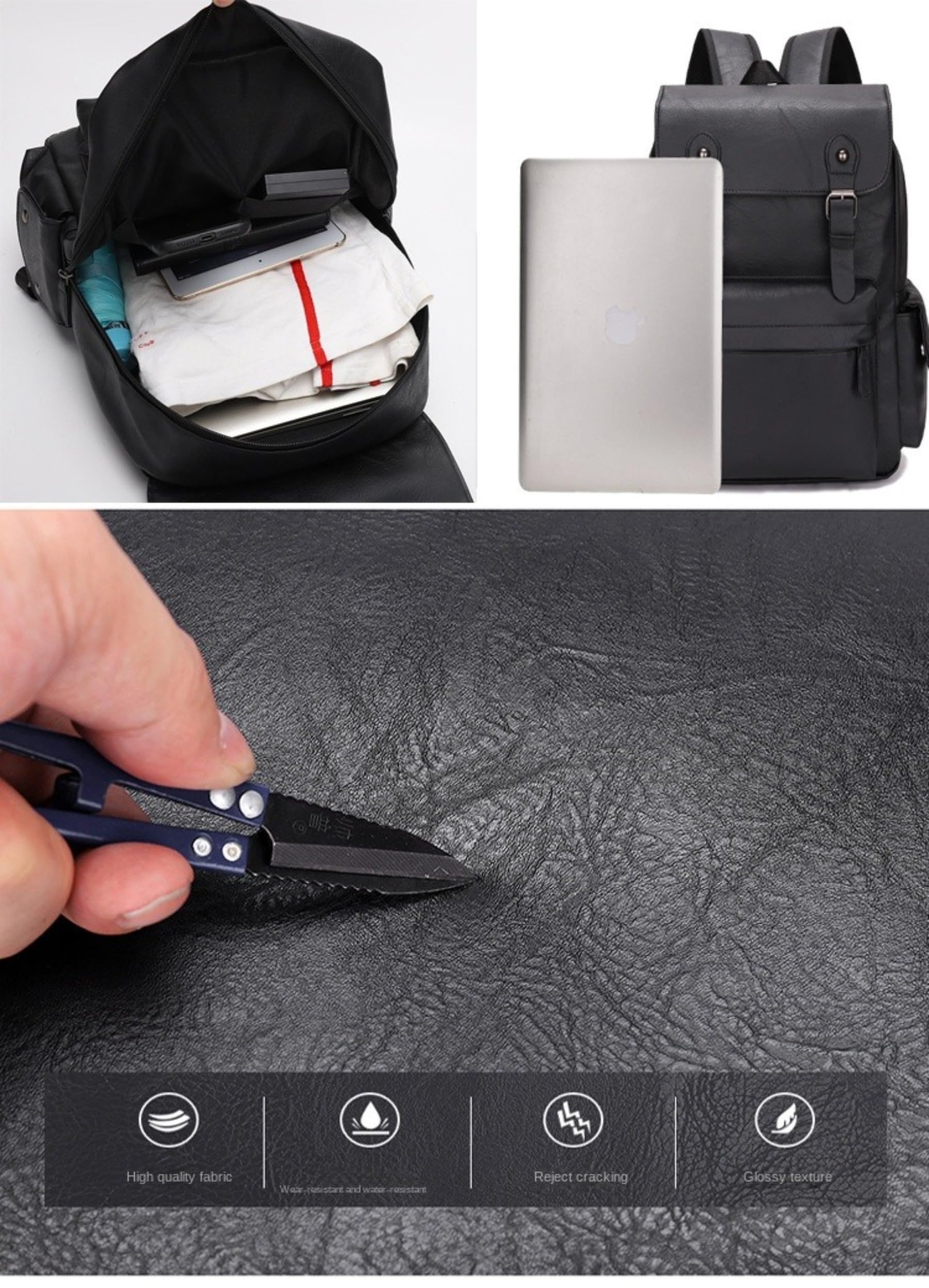 Premium Genuine Leather Backpack for Men & Women - 17 Inch Laptop Business Backpack with Large Capacity - Waterproof Travel Backpack for Work, College, Commuting & Outdoor Adventures (Black)