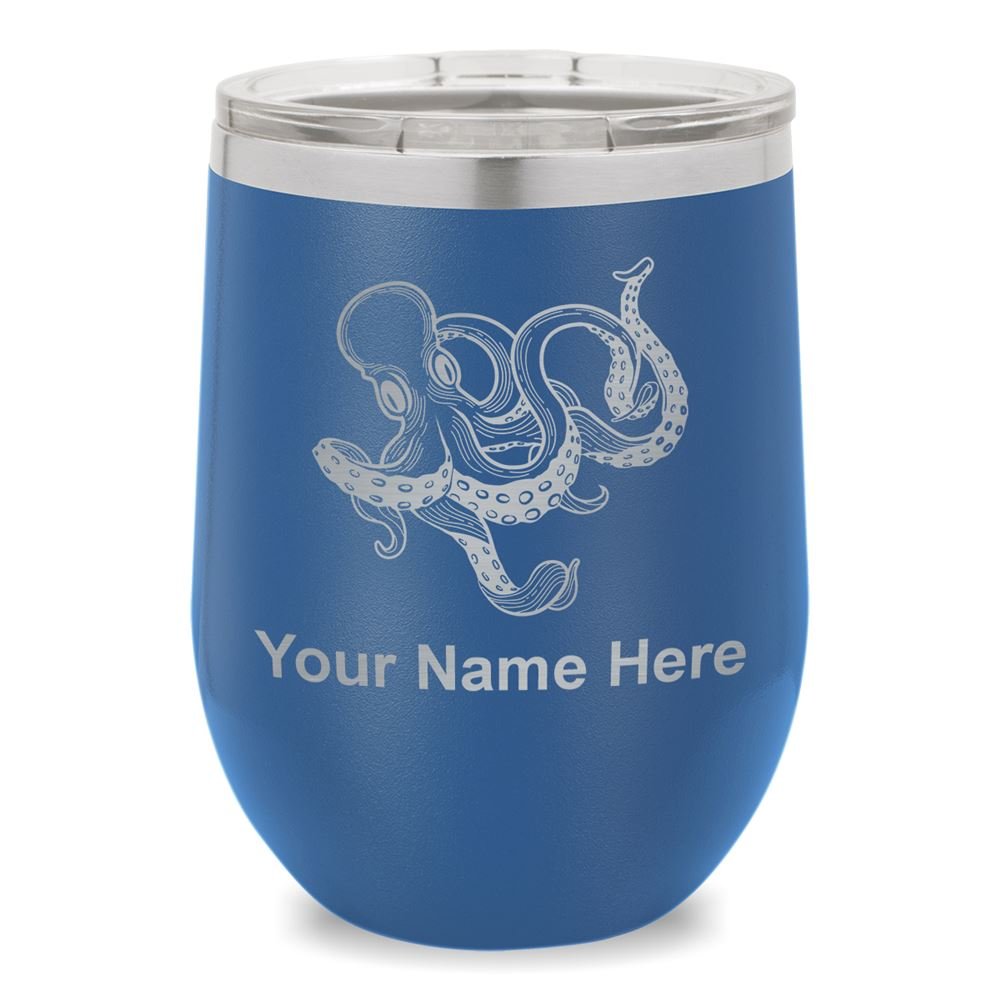 Personalized Kraken Wine Glass Tumbler with Engraving - Dark Blue - Perfect for Gifts, Home Bar Decor & Themed Parties