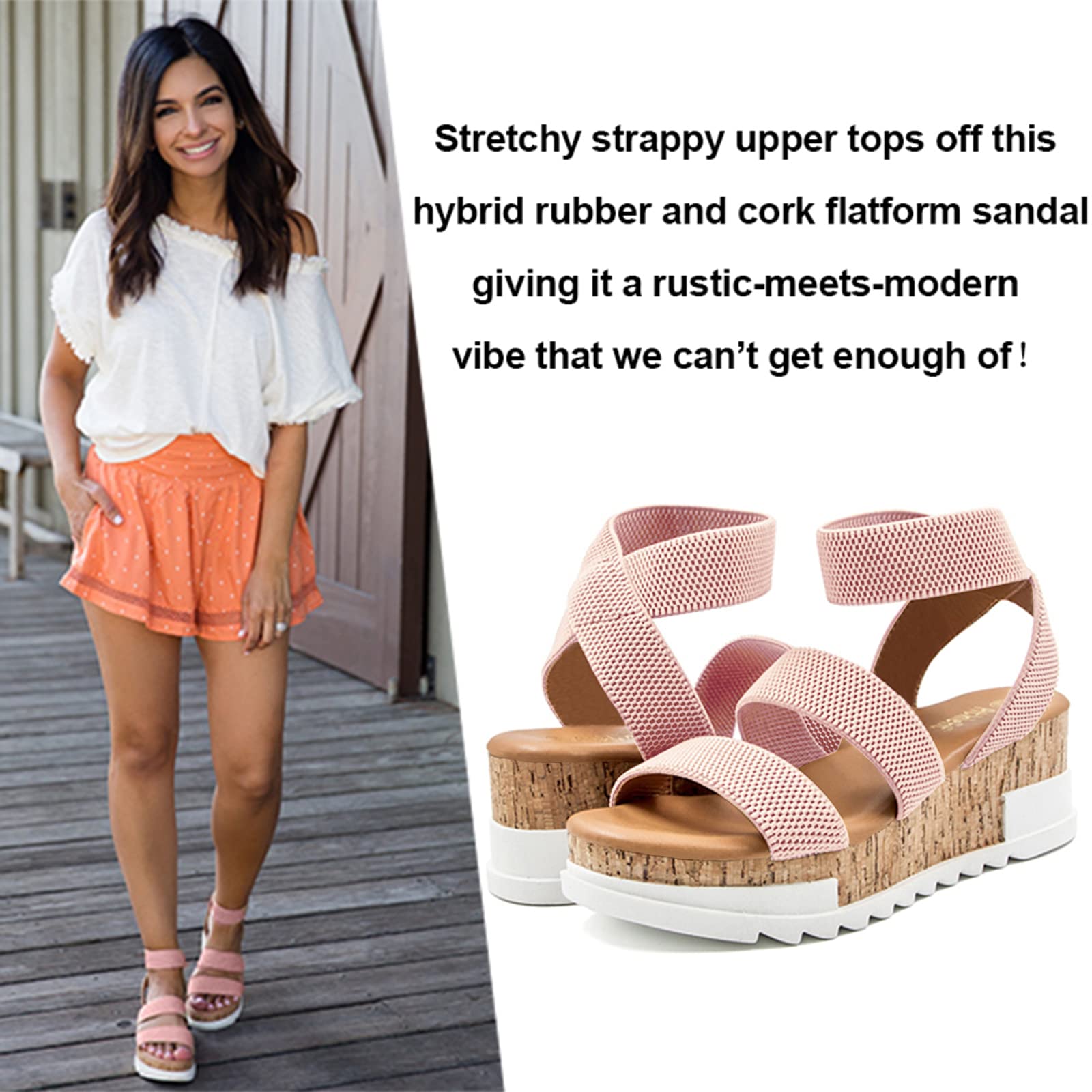 Athlefit Women's Wedge Sandals - Cork Elastic Strap Platform Sandals for Summer | Comfortable Beach Walking, Casual Outfits, and Vacation Wear