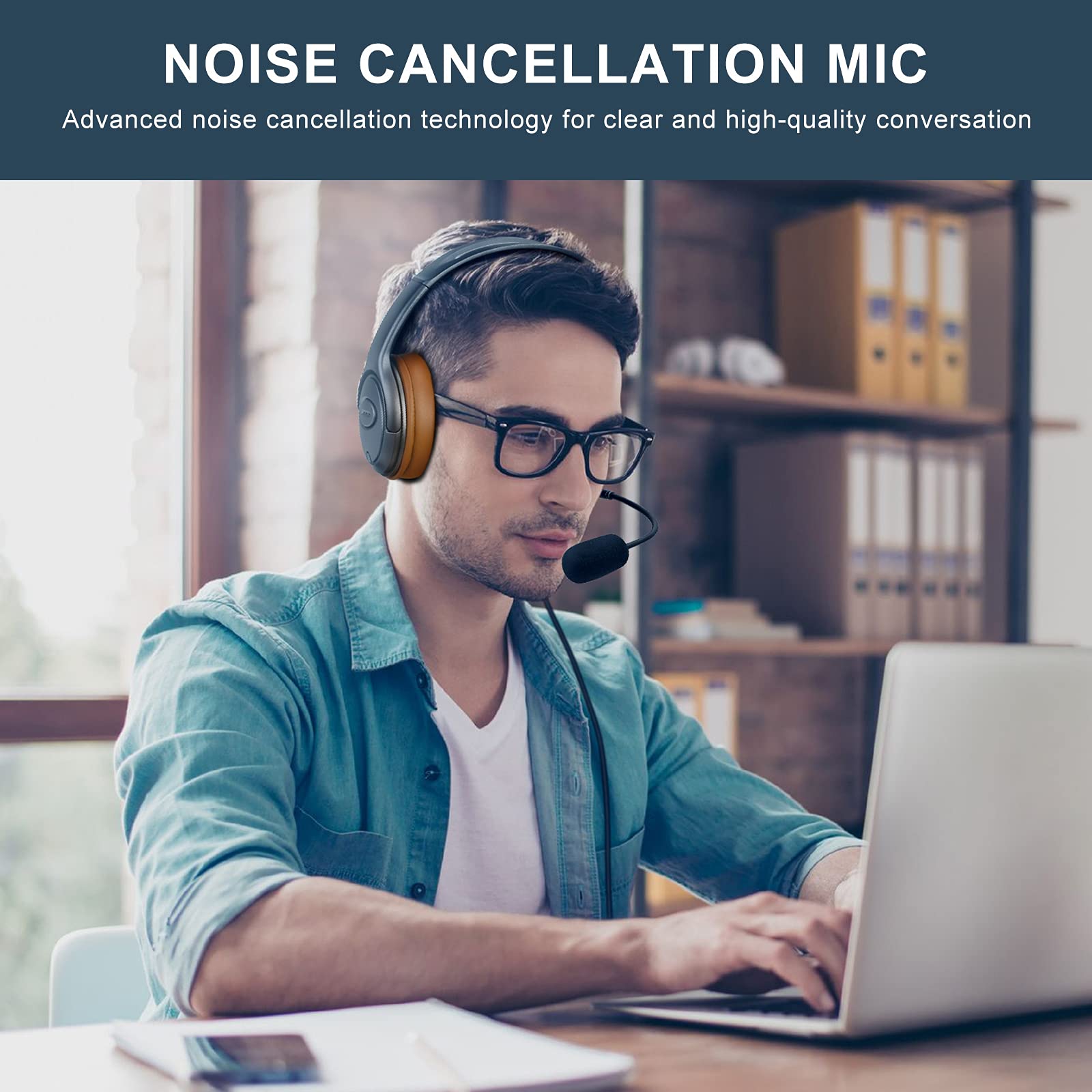 Premium USB Headset for Zoom & Microsoft Teams Meetings - Noise-Canceling Over-Ear Headphones with Mic Mute Button & Volume Control - Ideal for Video Conferencing, Remote Work & Dragon Speech Recognition (Blue)
