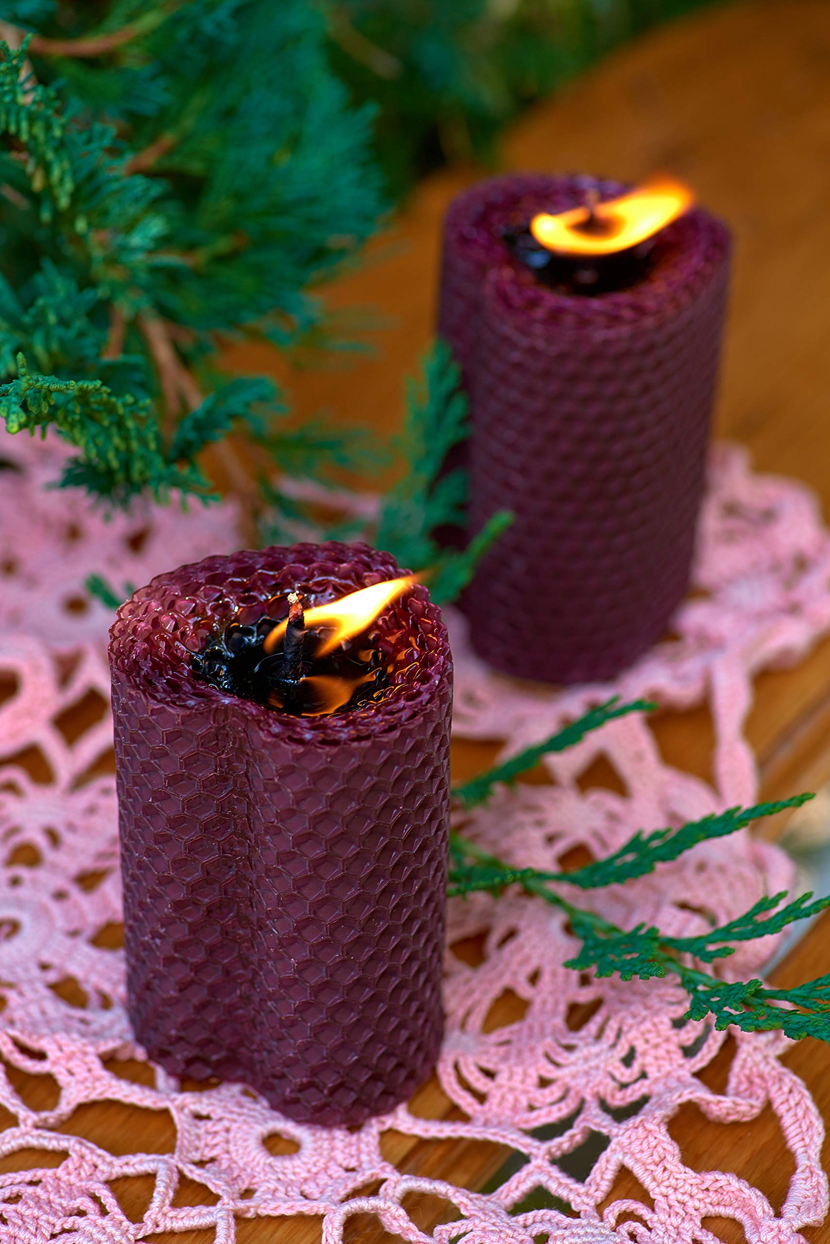 Purple and Black Beeswax Heart Candles Set - 2 Honey Scented Pillar Candles (3.34×2.16 in) for Romantic Gifts, Home Decor, Wedding Centerpieces & Valentine's Day - Handmade in Ukraine
