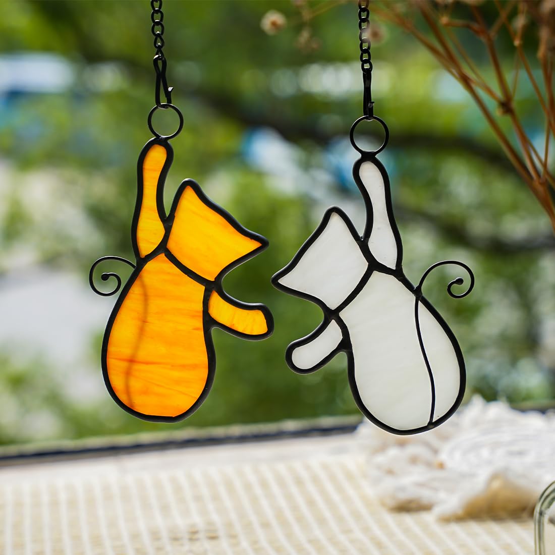 BOXCASA White Cat Stained Glass Window Hanging - Funny Cat Lover Gifts, Cat-Themed Home Decor Suncatchers for Living Room, Bedroom & Kitchen - Perfect for Window Decor, Housewarming Gifts & Cat Enthusiast Presents