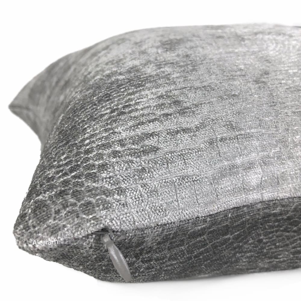 Silver Gray Alligator Skin Pattern Chenille Pillow Cover - Soft Luxury Decorative Throw Pillow Case for Sofa, Bed, Couch - Perfect for Living Room, Bedroom, Office Decor