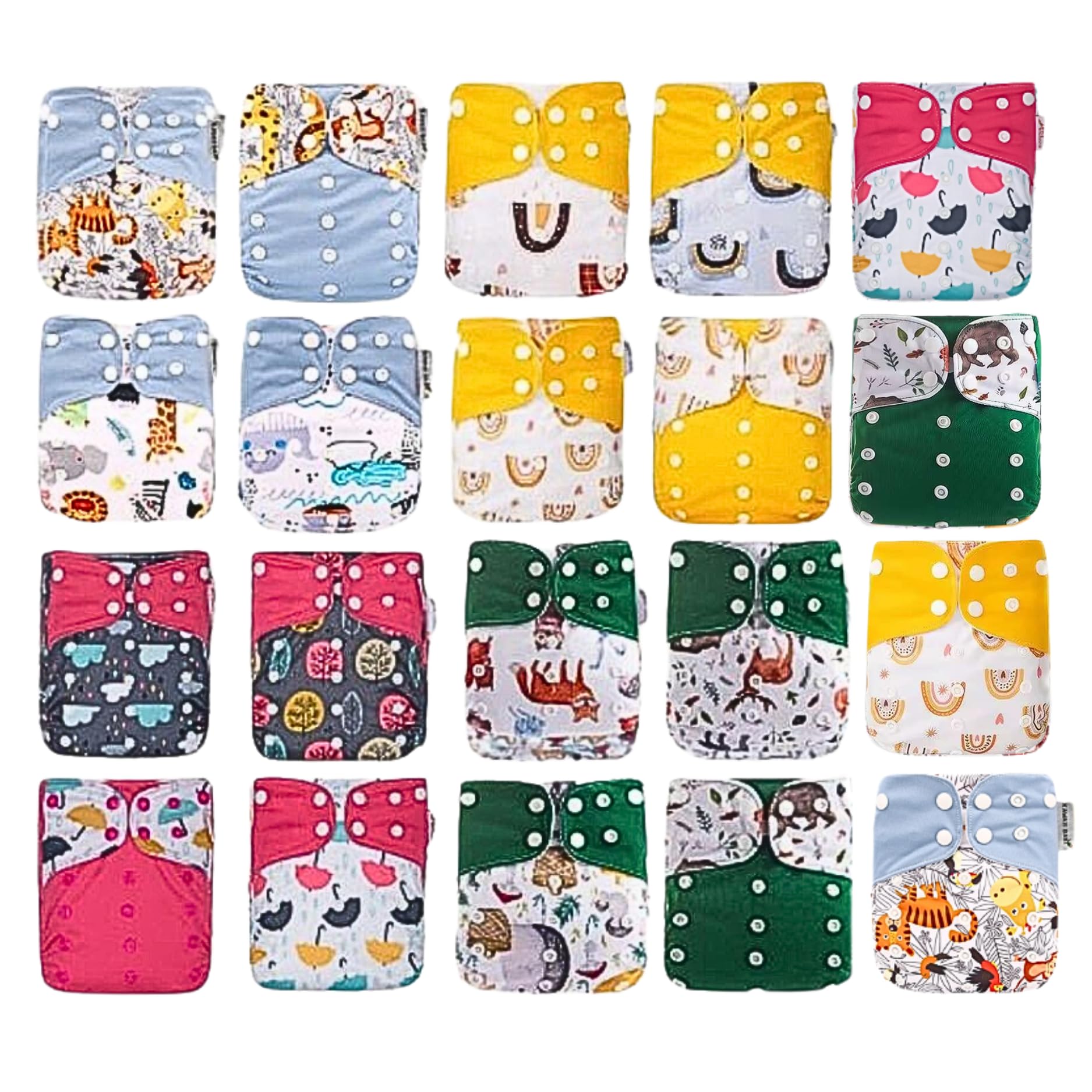 KaWaii Baby Reusable Unisex Cloth Diaper Shells - Adjustable Washable Leak-Proof Pocket Diapers (20-Pack) | Eco-Friendly Baby Nappies for Daycare, Travel & Overnight Use