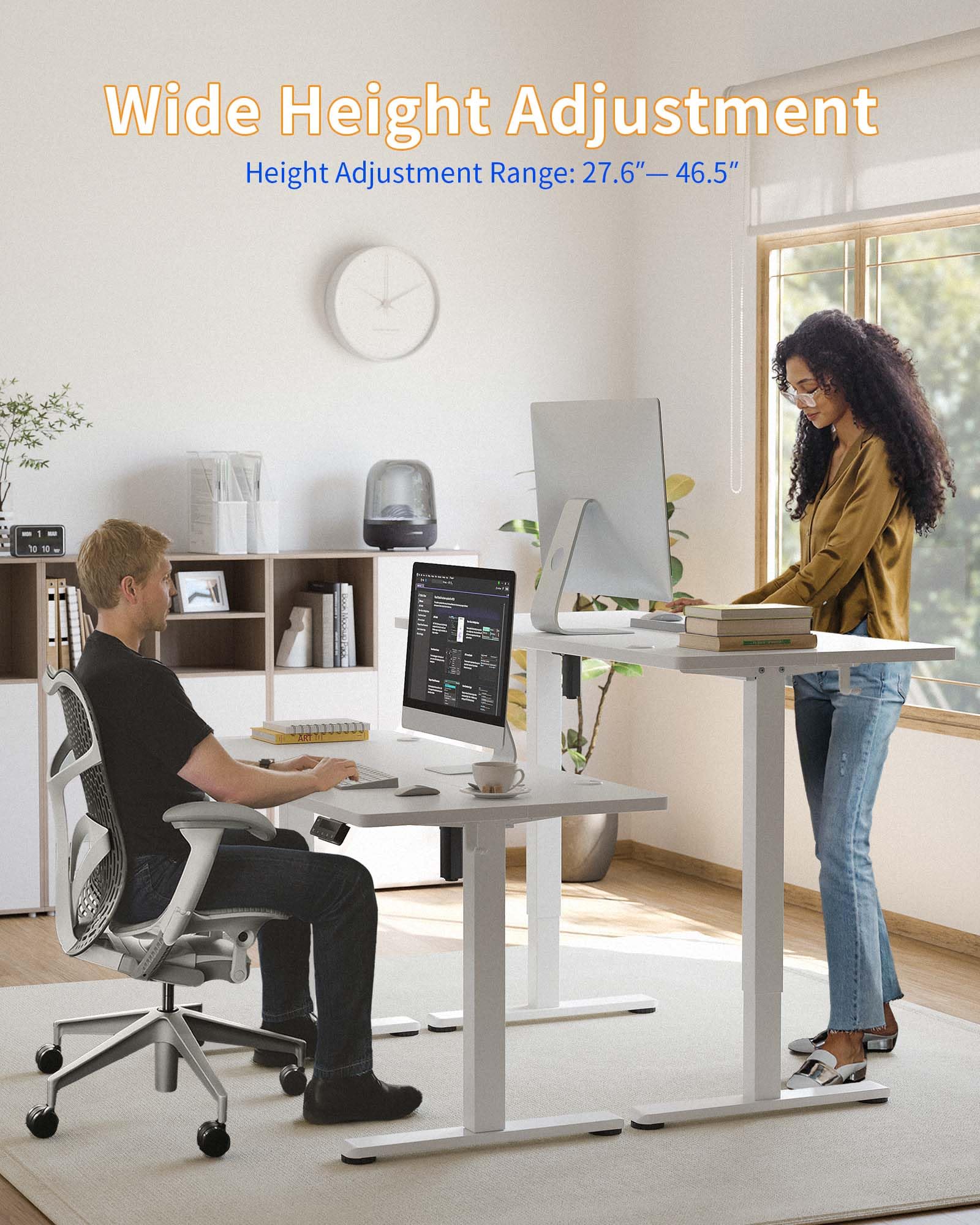YIHAYO 63 x 24 Inches Electric Adjustable Standing Desk with Splice Board - Height Adjustable Computer Desk for Home Office (White Frame/White Top) - Perfect for Remote Work, Gaming & Study Setup