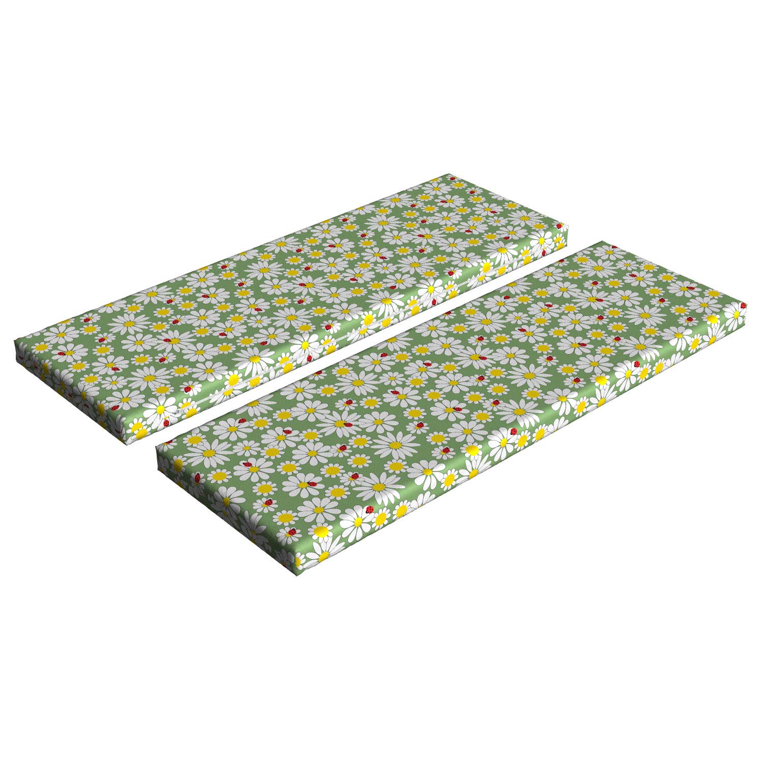 Ambesonne Ladybug Bench Cushion Set of 2 - Daisy Floral Garden Design Outdoor Patio Seat Cushions with Foam Padding, Fern Green Yellow White - Perfect for Garden Benches, Porch Seating, and Cottage Decor