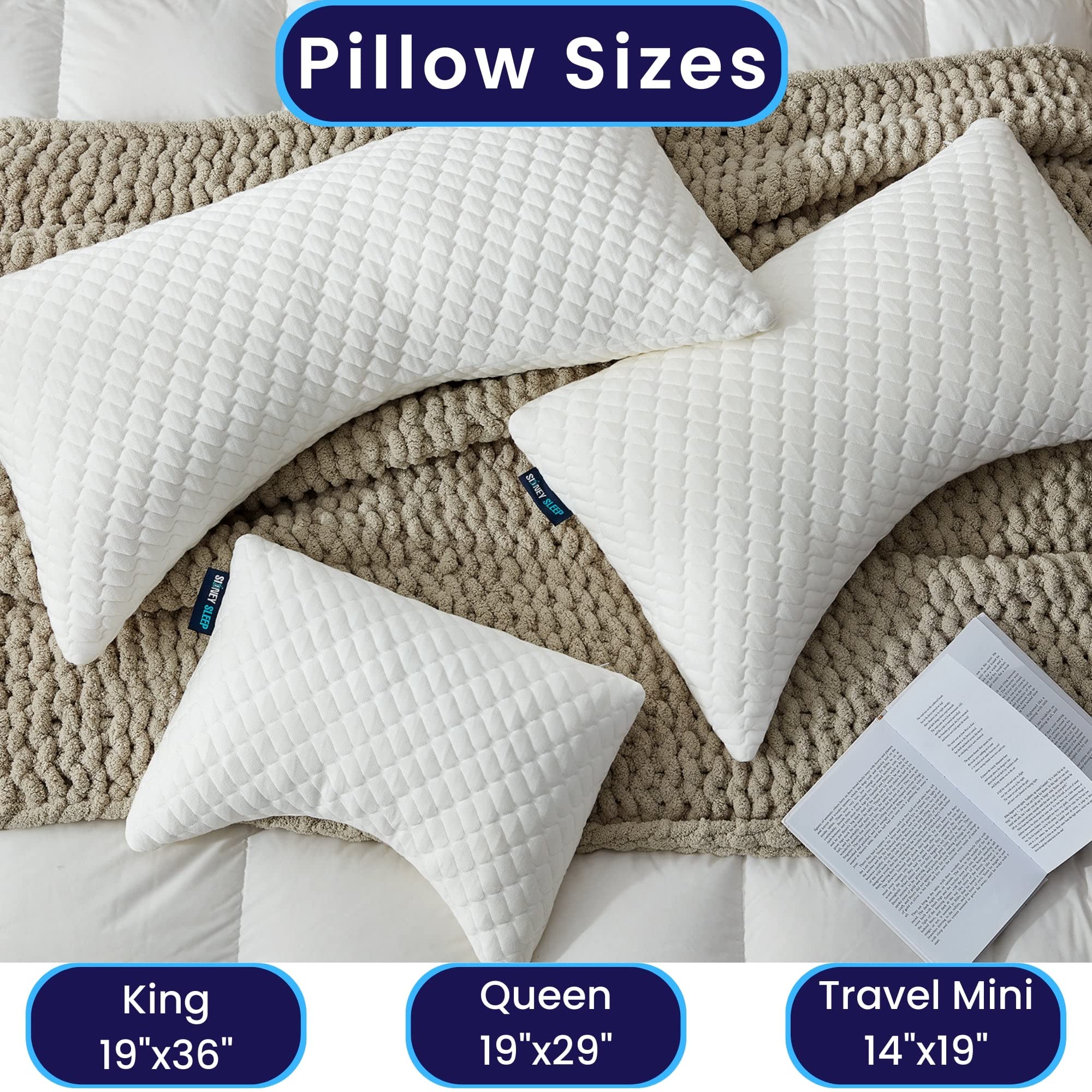 Sidney Sleep Mini Travel Neck Pillow for Knee, Back & Lumbar Support - 14x19 Inch Small Curved Pillow with Adjustable Loft - Washable & Portable with Drawstring Backpack - Perfect for Airplanes, Cars, Office & Home Use