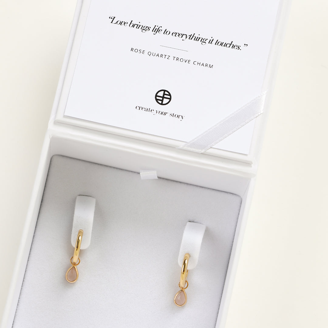 Rose Quartz Charm Hoop Earrings for Women - Healing Crystal Jewelry for Daily Wear & Spiritual Wellness