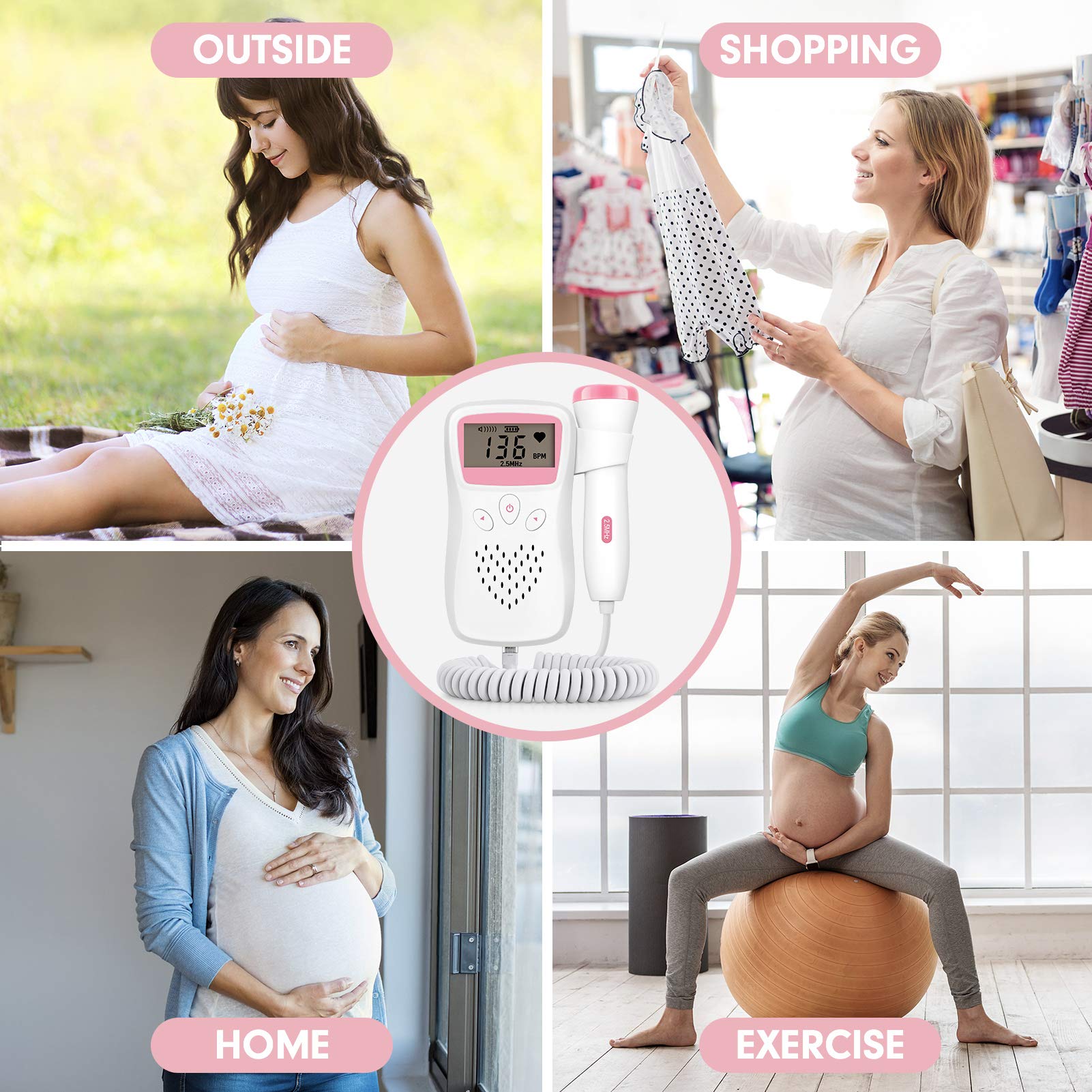 Portable Doppler Fetal Heart Rate Monitor for Pregnancy - Baby Heartbeat Tracker with LCD Display | Home Use & Travel Pregnancy Accessories for Expecting Moms