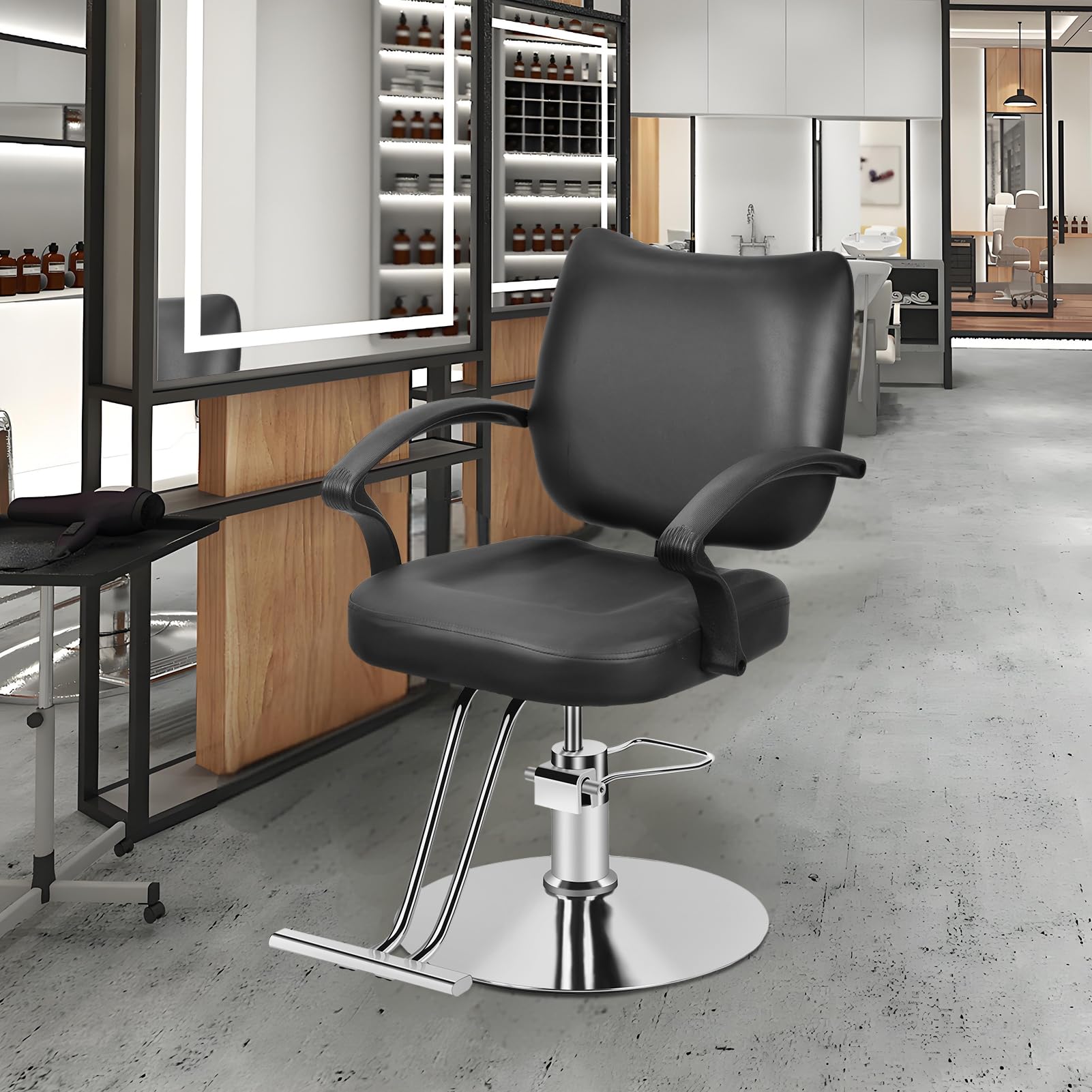 Professional Hydraulic Barber Chair - Adjustable Height & 360° Swivel Salon Chair with Ergonomic Backrest & Footrest for Hairdressers, Stylists, Tattoo Artists - Perfect for Barbershops, Beauty Salons & Spas (Black)