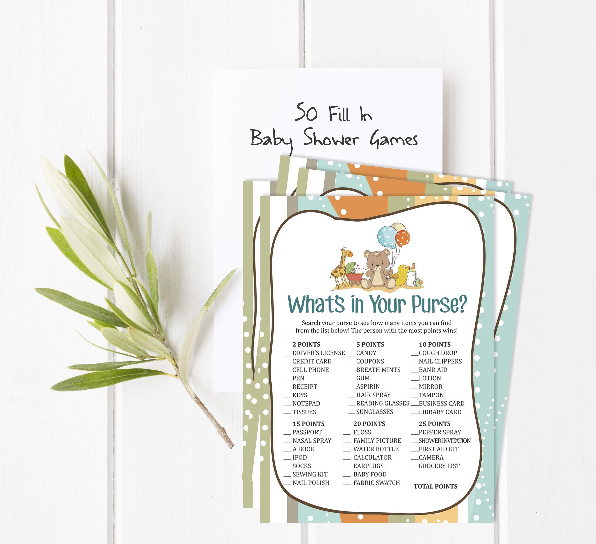 50 Sheets What's in Your Purse Baby Shower Game Cards - Gender Neutral Baby Shower Activity for Boys & Girls - Fun Party Games & Baby Shower Supplies - Perfect for Baby Showers, Birthday Parties & Family Gatherings