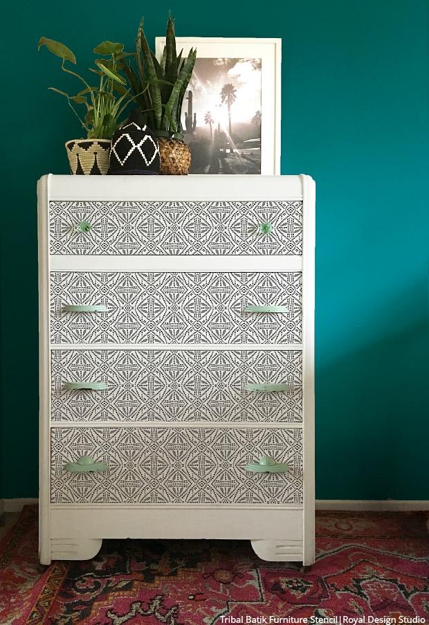 Tribal Batik Furniture Stencil - Handmade Wooden Stencils for DIY Furniture Painting & Home Decor | Perfect for Cabinets, Tables, and Wall Art Projects