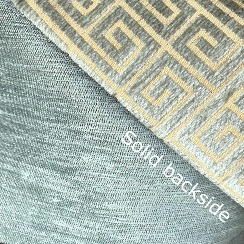Robert Allen Greek Key Geometric Velvet Pillow Cover - Blue, Green & Gray Cloudy Pattern - Stylish Home Decor for Living Room, Sofa & Bed