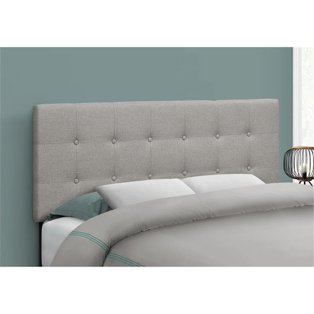Monarch Specialties I 6003F Full Size Upholstered Bed Headboard - Grey Linen Look Transitional Style for Modern Bedroom Decor | Perfect for Master Bedrooms, Guest Rooms & Apartment Living