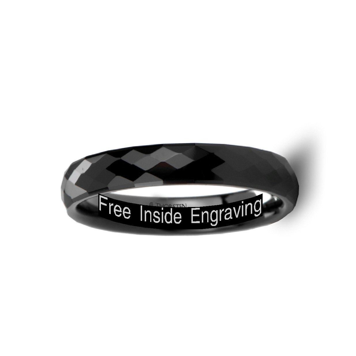 DRACO Black Ceramic Women's Wedding & Fashion Ring - 288 Diamond Facets, 6mm Wide Band, Custom Engraving - Perfect for Bridal, Anniversary, or Everyday Elegance