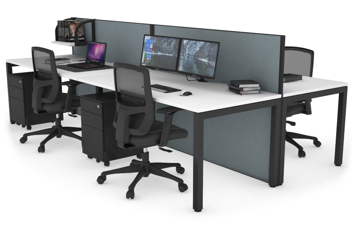 Horizon Quadro 4-Person Office Workstation Bench with Square Legs - 1800L x 800W Dimensions, Cable Management Scallop - Perfect for Collaborative Workspaces, Open Office Layouts & Team Workstations