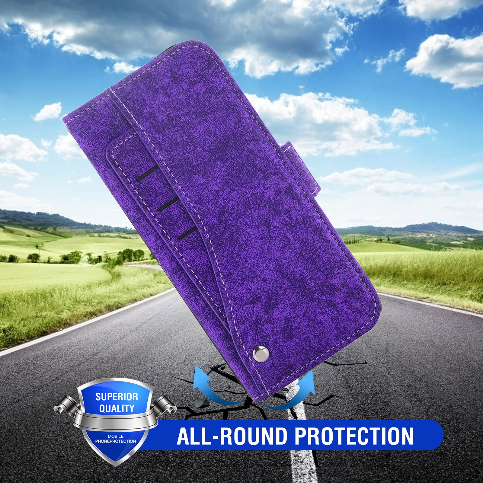 Asuwish Wallet Case for Asus ZenFone 7/7 Pro/8 Flip 5G (ZS670KS/ZS671KS/ZS672KS) with Tempered Glass Screen Protector, Card Holder & Kickstand - Purple Phone Cover for Men & Women | Perfect for Daily Use, Travel, and Hands-Free Viewing