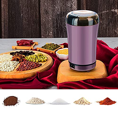 Premium Electric Coffee Grinder - Stainless Steel Blade, One-Touch Operation for Beans, Spices, Herbs & Nuts (2oz/8 Cups Capacity) - Portable & Compact with Clear Lid - Perfect for Home, Office & Travel - Purple