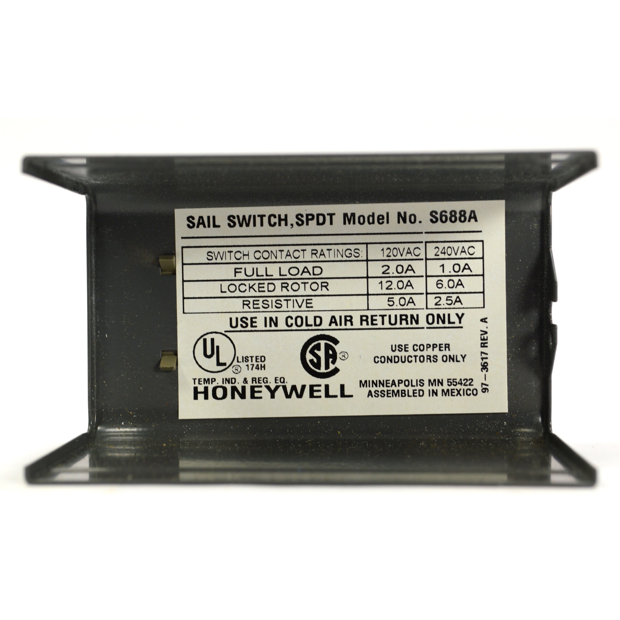 Honeywell S688A SPDT Sail Switch for Air Flow Control - Brand New, Never Used - Ideal for HVAC Systems and Industrial Airflow Applications