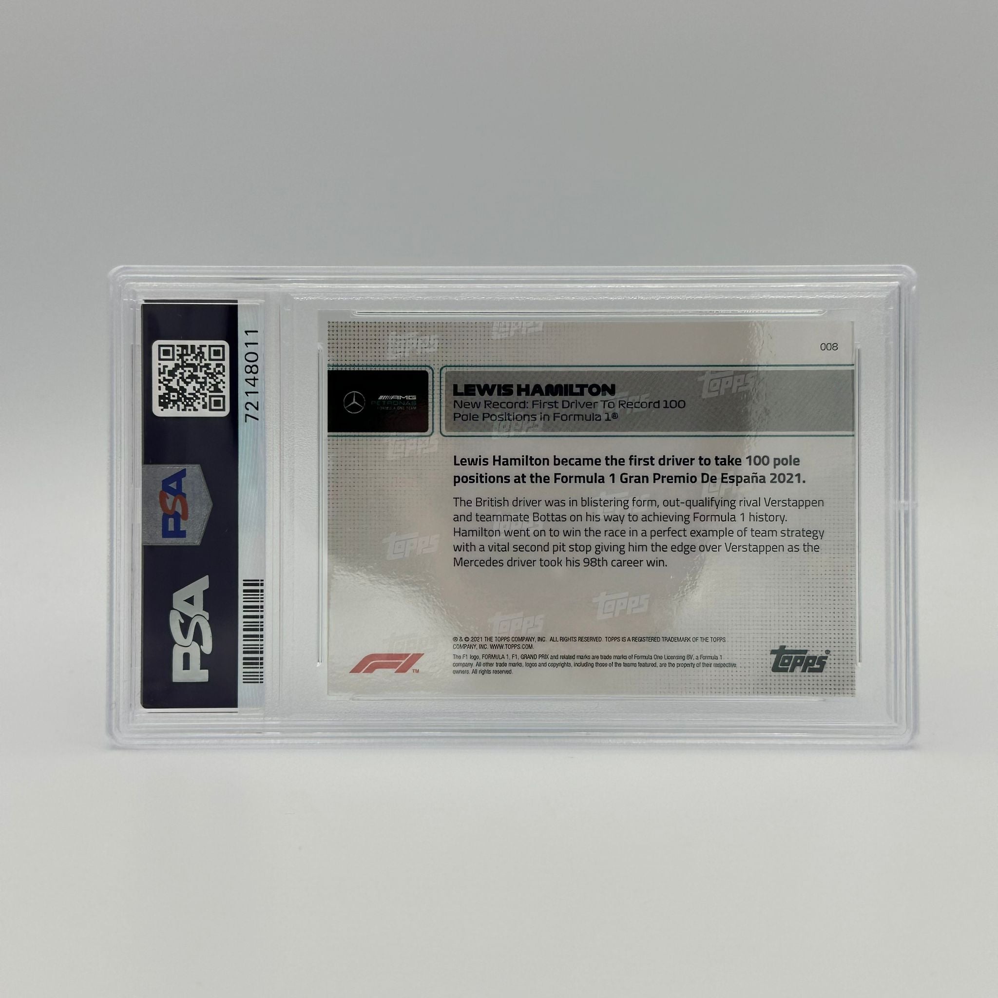 PSA 10 Graded 2007 Lewis Hamilton #8 Rookie Card - Dark Blue Parallel - Perfect for F1 Collectors & Racing Memorabilia Displays