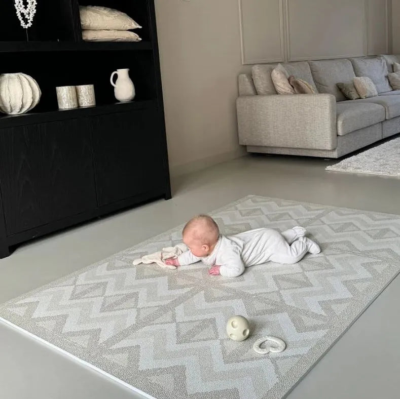 Kilim Play Mat for Babies & Kids - Soft Feather Gray Non-Slip Rug - Perfect for Nursery, Playroom & Floor Time Activities