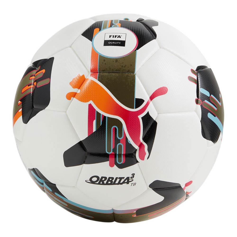 Puma Orbita 3 TB Football Soccer Ball - Official Size 5 Training Match Ball (White/Multi Color) - Perfect for Practice, Games & Outdoor Sports Activities