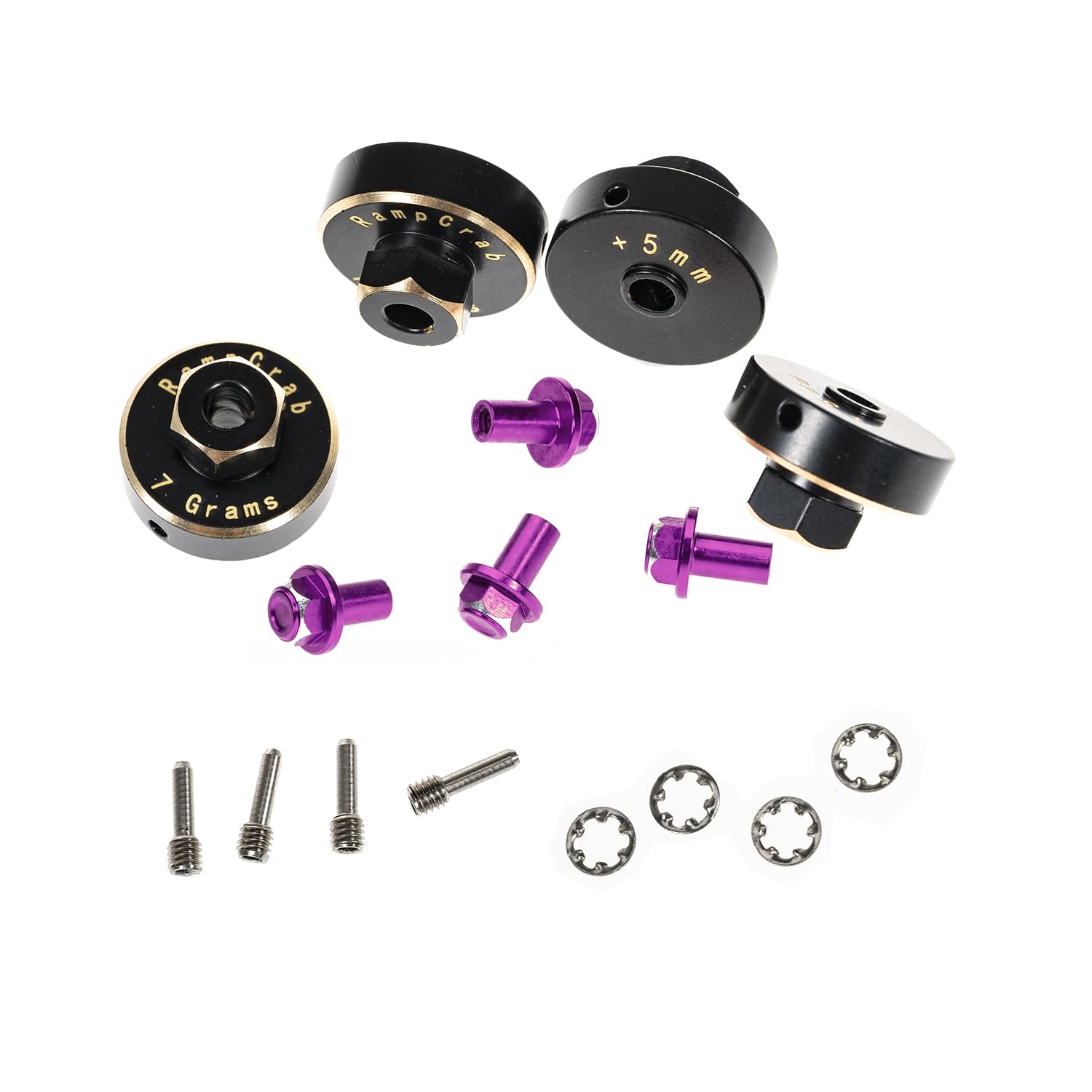SCX24 AX24 5mm Brass Hex Wheel Hub Extension Kit - Purple Upgrades for Bronco Deadbolt JLU C10 1/24 RC Crawler Car | Off-Road Crawling & Scale Trail Performance Accessories