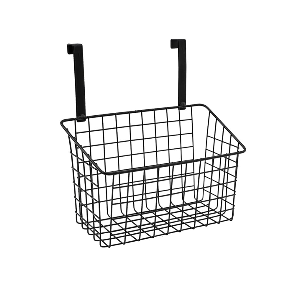 Over Cabinet Door Organizer - Heavy Duty Steel Wire Storage Basket for Kitchen, Bathroom & Pantry | Hanging Holder for Cutting Boards, Sponges & Cleaning Supplies | Space Saving Under Sink & Wall Door Storage Solution (Black) - Perfect for Small Kitchens, Apartment Living & Clutter-Free Home Organization