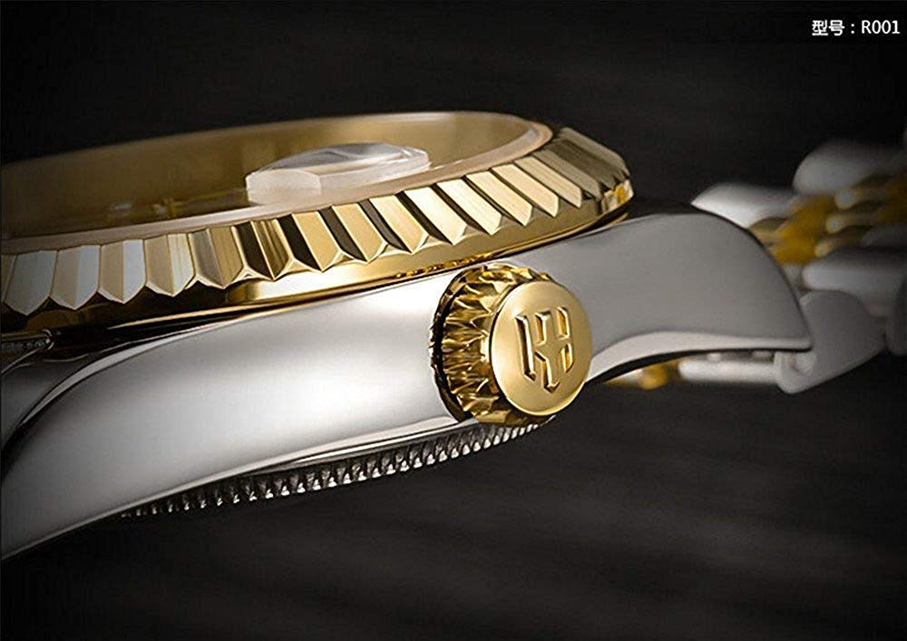 Gosasa Men's Gold Stainless Steel Automatic Self-Winding Mechanical Watch - Luxury Dress Wristwatch for Business, Formal Events & Special Occasions