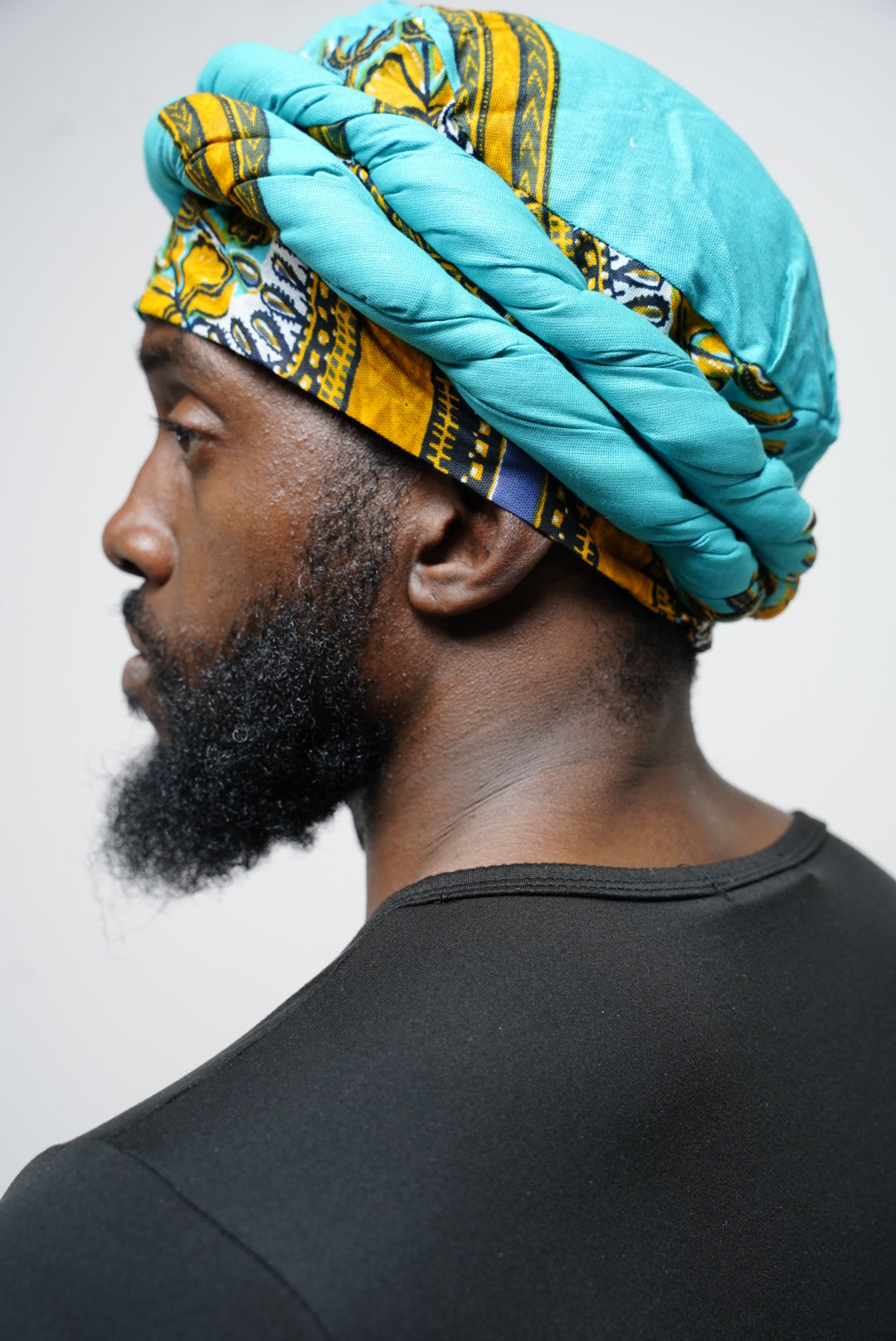 Dupsie's Akwete Aqua Blue Multicolored Dashiki Print Turban DPH3769PT - African Headwrap for Women, Fashionable Hair Accessory for Parties, Weddings & Cultural Events