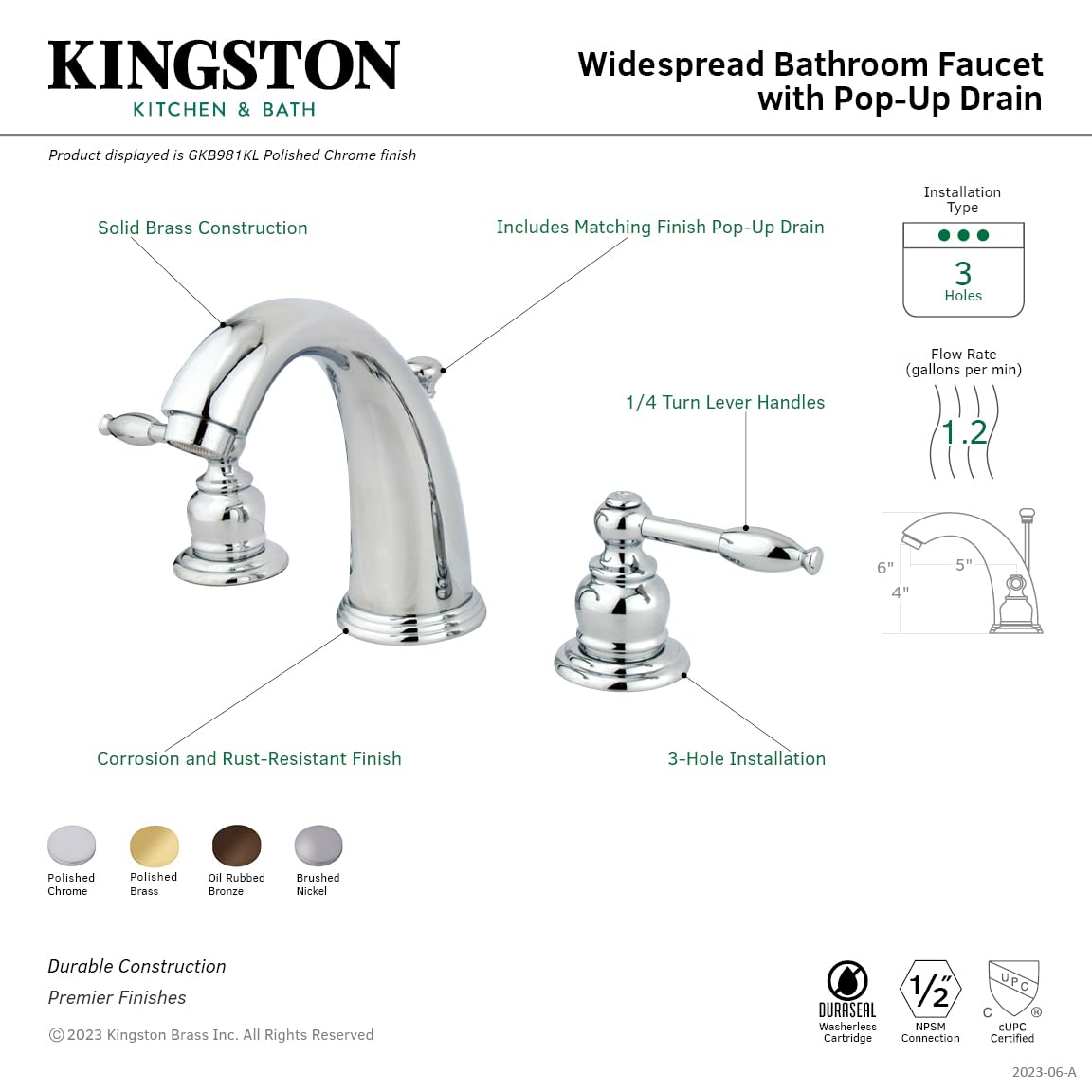 Kingston Brass GKB985KL Knight 8-Inch Widespread Bathroom Faucet with Pop-Up Drain, Oil Rubbed Bronze Finish - Perfect for Modern Vanities and Powder Rooms