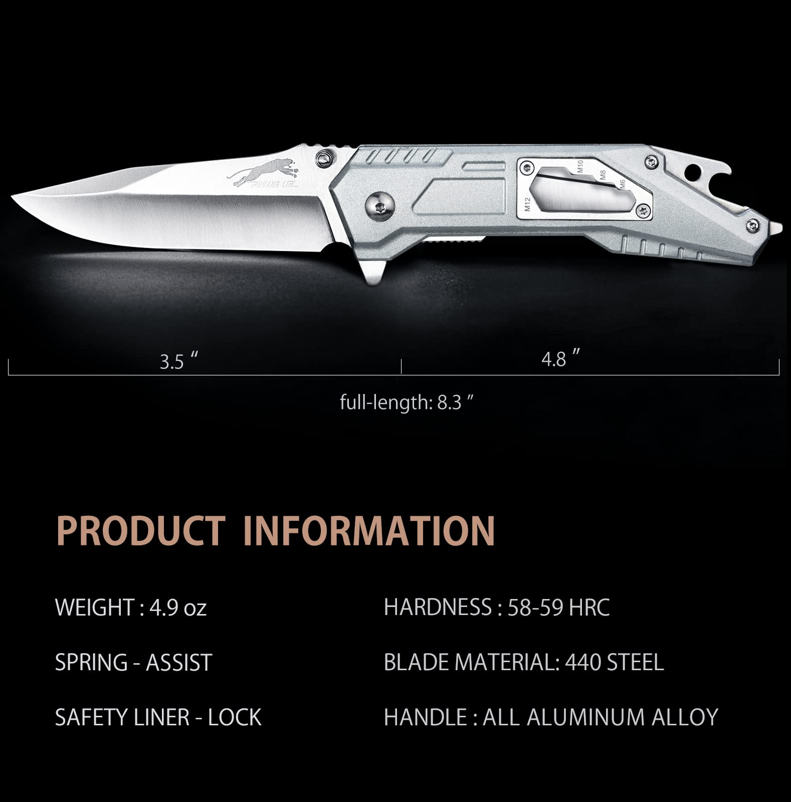 Multipurpose Survival Pocket Knife with Bottle Opener, Screwdriver & Window Breaker - EDC Folding Knife for Men, Outdoor Camping, Hiking & Hunting (Silver) - Perfect for Emergency Situations, Everyday Carry & Outdoor Adventures