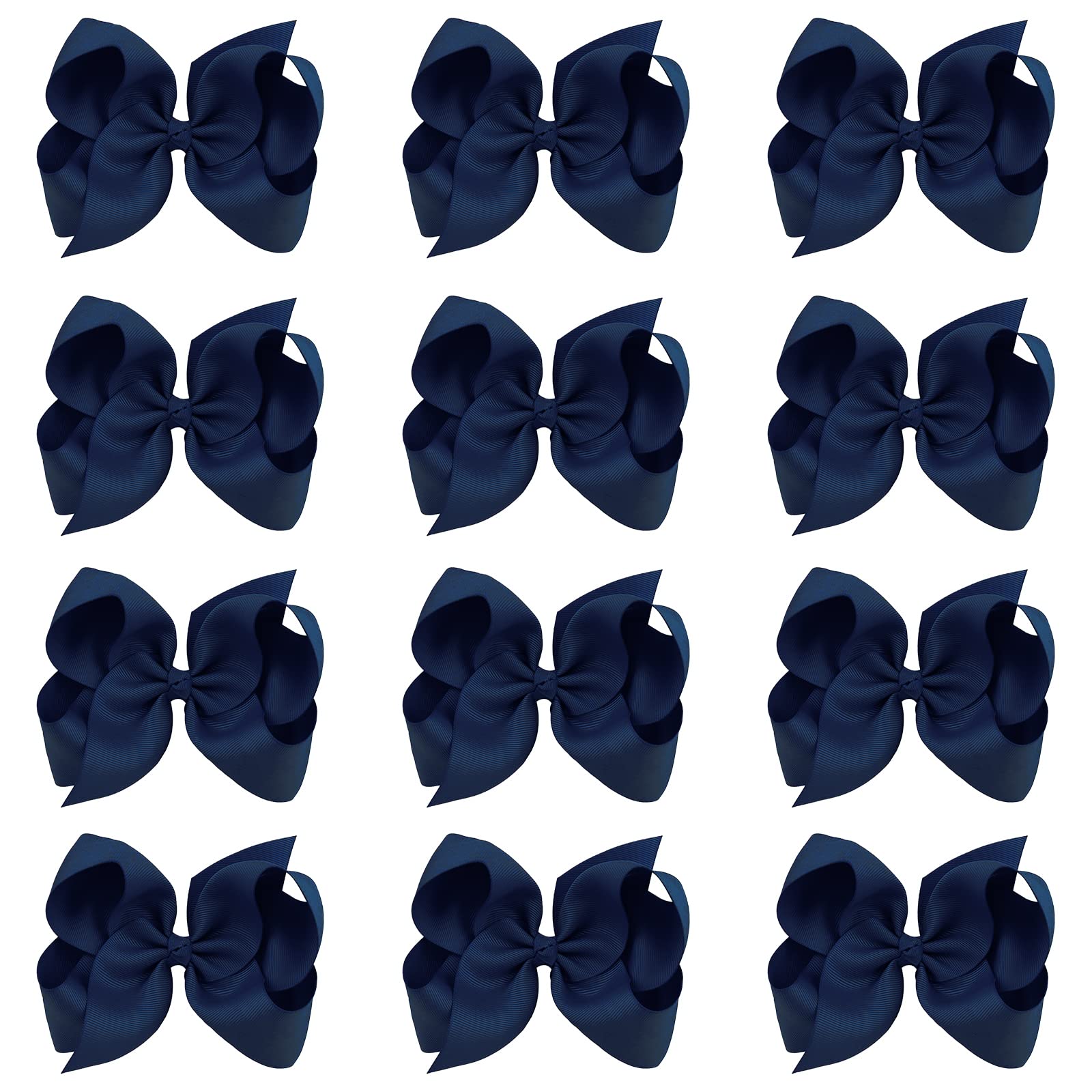 Oaoleer 12PCS Big Hair Bows for Girls - 6 Inch Navy Grosgrain Ribbon Boutique Hair Accessories with Alligator Clips for Toddlers & Kids - Perfect for Birthday Parties, School Events, and Photo Shoots