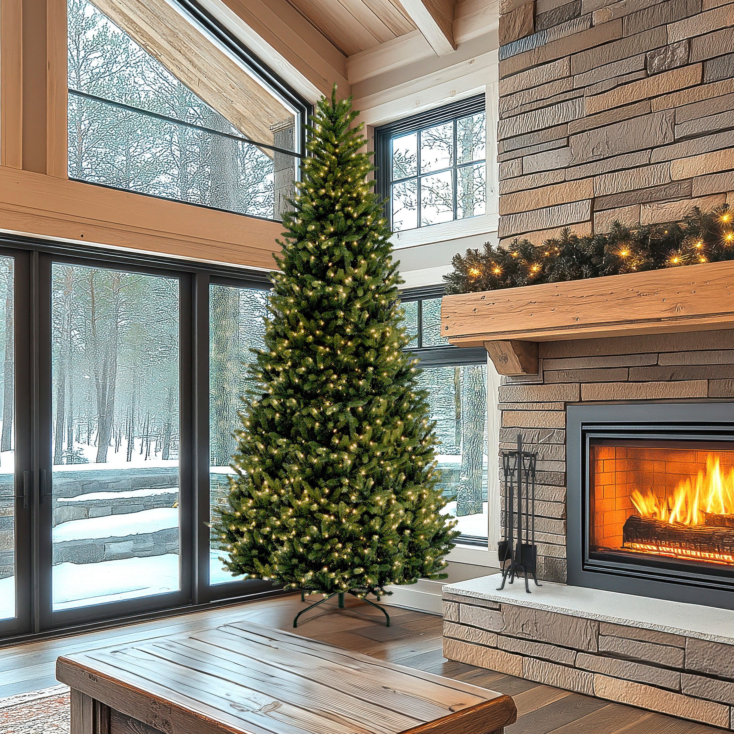 10 ft. Pre-Lit Slim Fraser Fir Artificial Christmas Tree with Clear Lights - Perfect for Home, Office, and Holiday Decorations