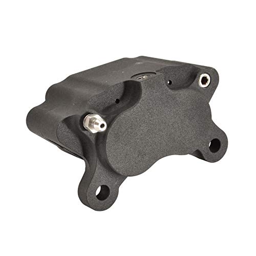 Black Ultima FRONT Brake Caliper Mount for 1984-1999 Harley Davidson Models (Except FXSTS) - Chrome 4-Piston Caliper Included - Compatible with Harley Chopper, Bobber & Cafe Racer Motorcycles - Perfect for Custom Bike Builds and Performance Upgrades