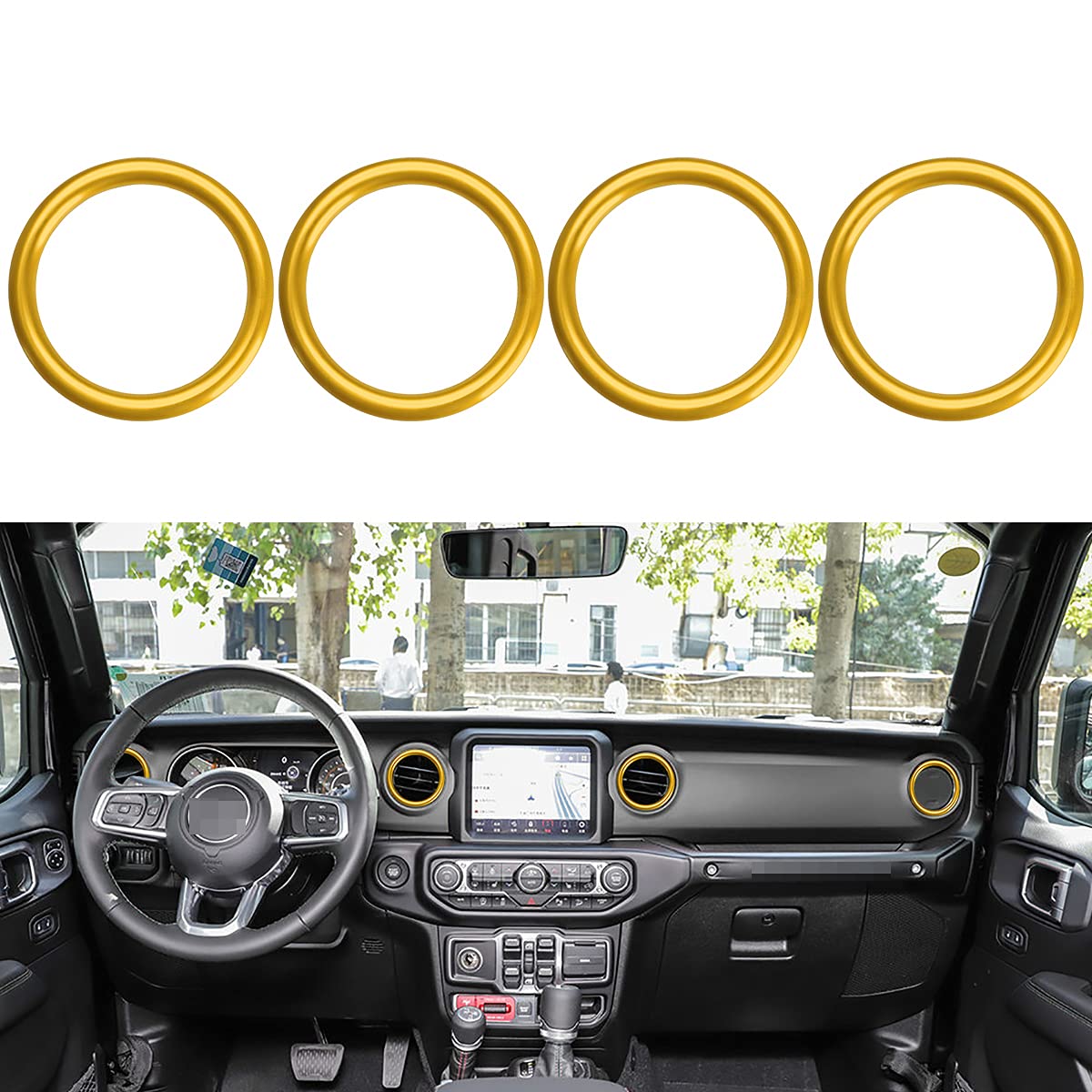 Auovo Aluminum Alloy Air Conditioner Vent Ring for Jeep Wrangler JL (2018-2023) & Gladiator JT (2020-2023) - Gold Dashboard AC Vent Trim Cover | Interior Accessories Upgrade for Better Airflow & Style