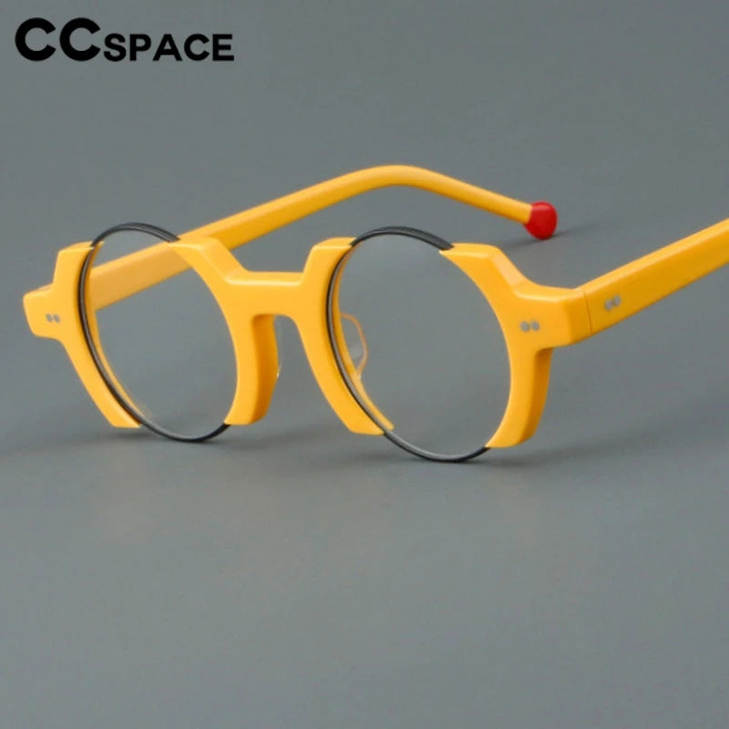 CCspace Unisex Semi-Rim Round Acetate Eyeglasses Frame 301778 - Lightweight & Durable for Reading, Work & Fashion