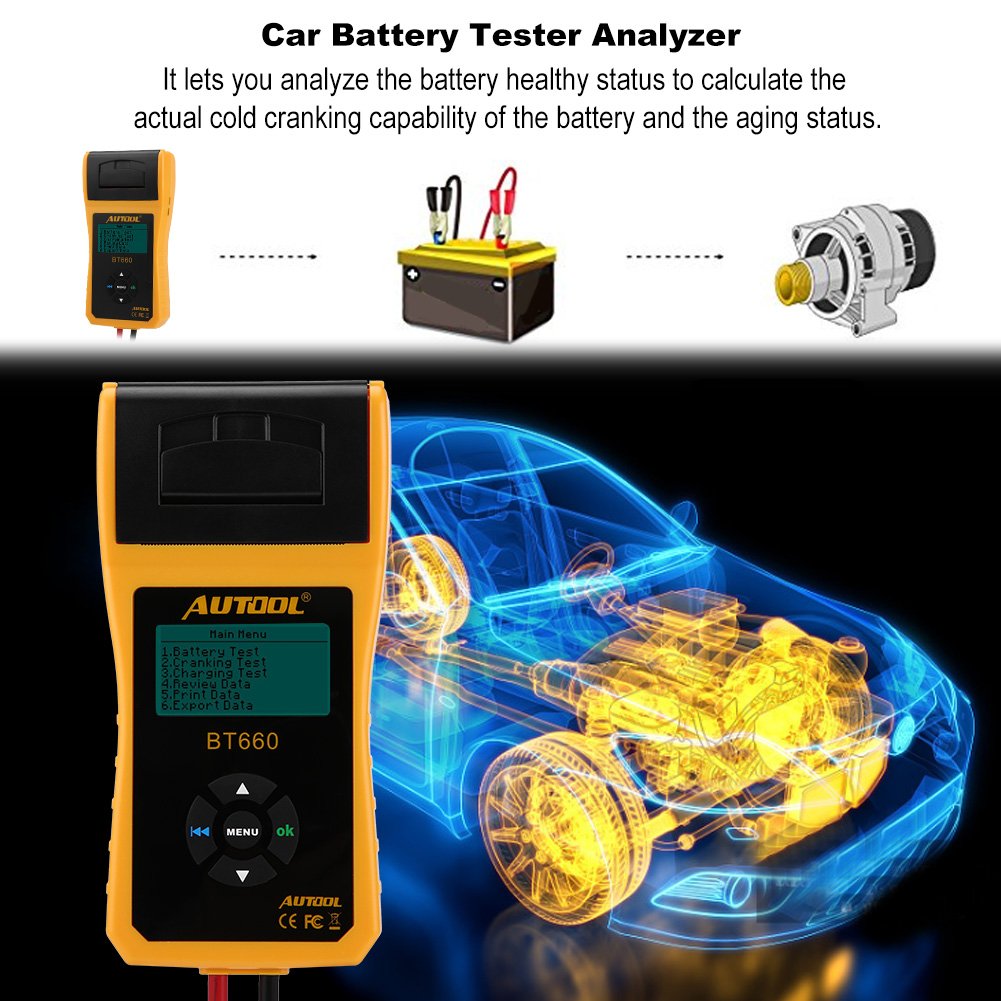 Keenso 12V Car Battery Tester - Digital Auto Battery Analyzer with Built-in Printer for Truck, Marine, Motorcycle, SUV & Boat - Perfect for Roadside Assistance & Vehicle Maintenance