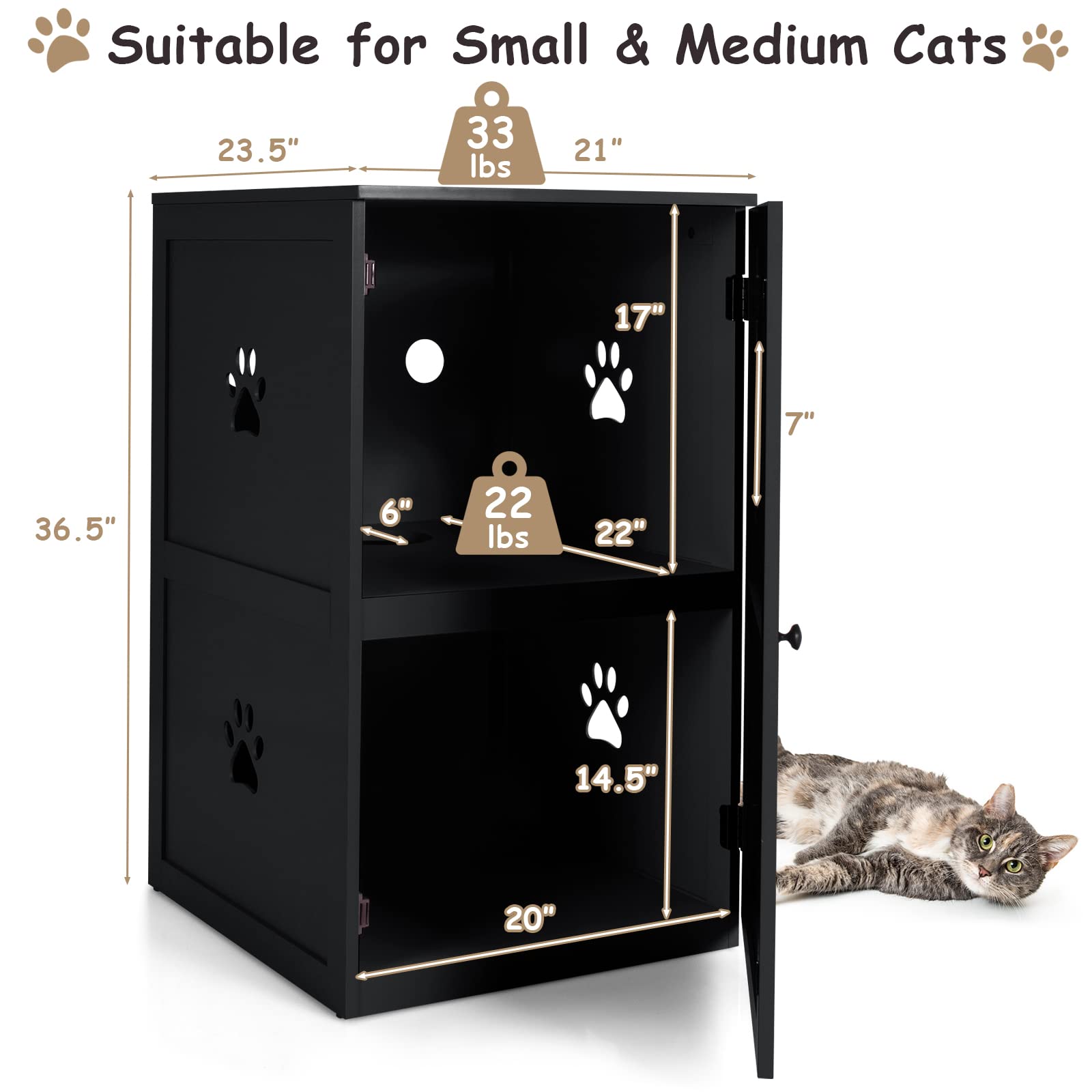 Tangkula 2-Tier Cat Litter Box Enclosure - Hidden Cat Washroom Furniture with Privacy Design, Anti-Toppling Device & Ventilation for Large Cats (Black) | Perfect for Home, Apartment & Pet-Friendly Spaces