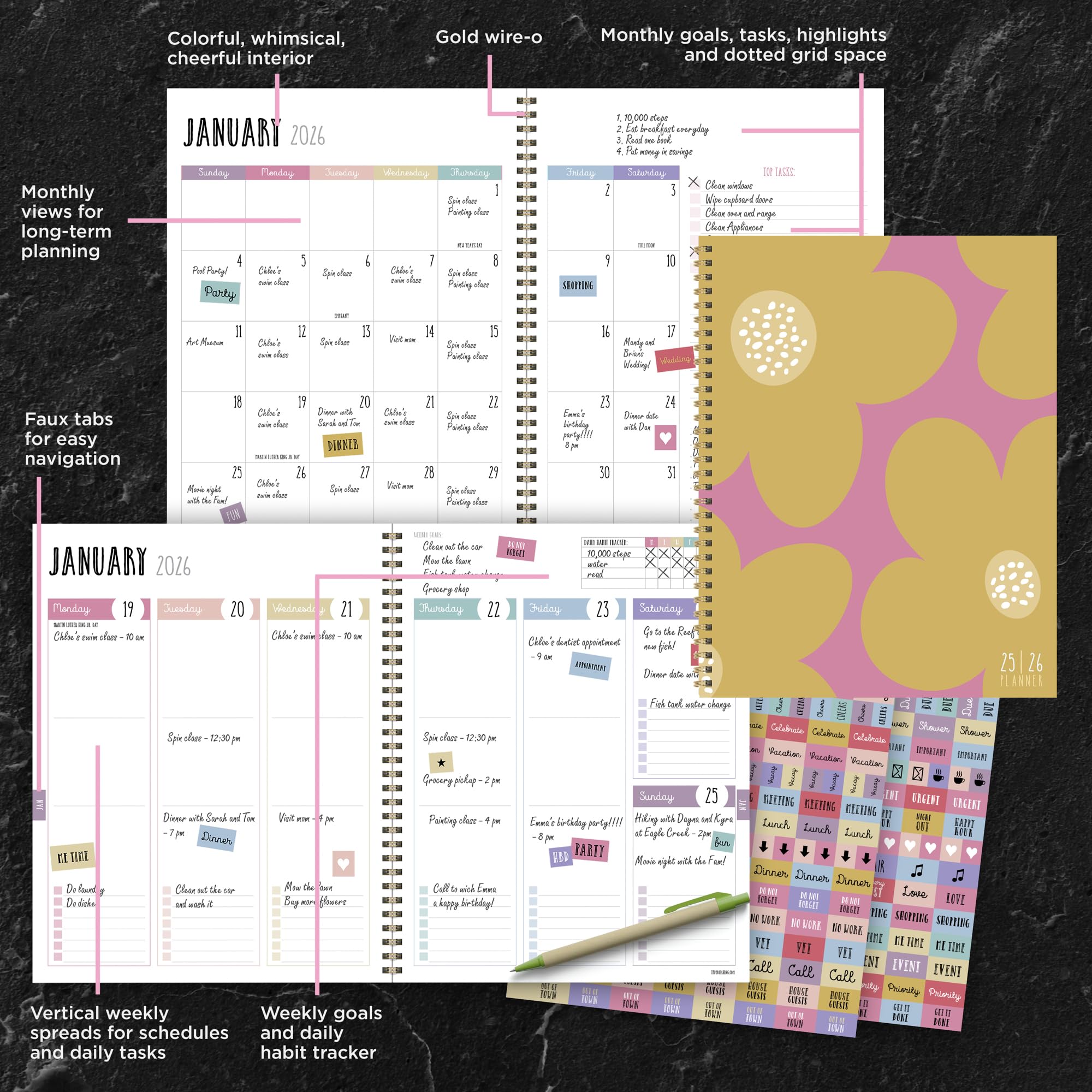 TF Publishing July 2025 - June 2026 Academic Planner - Large Weekly & Monthly Organizer with Durable Cover, Thick Uncoated Paper & Planning Stickers (9