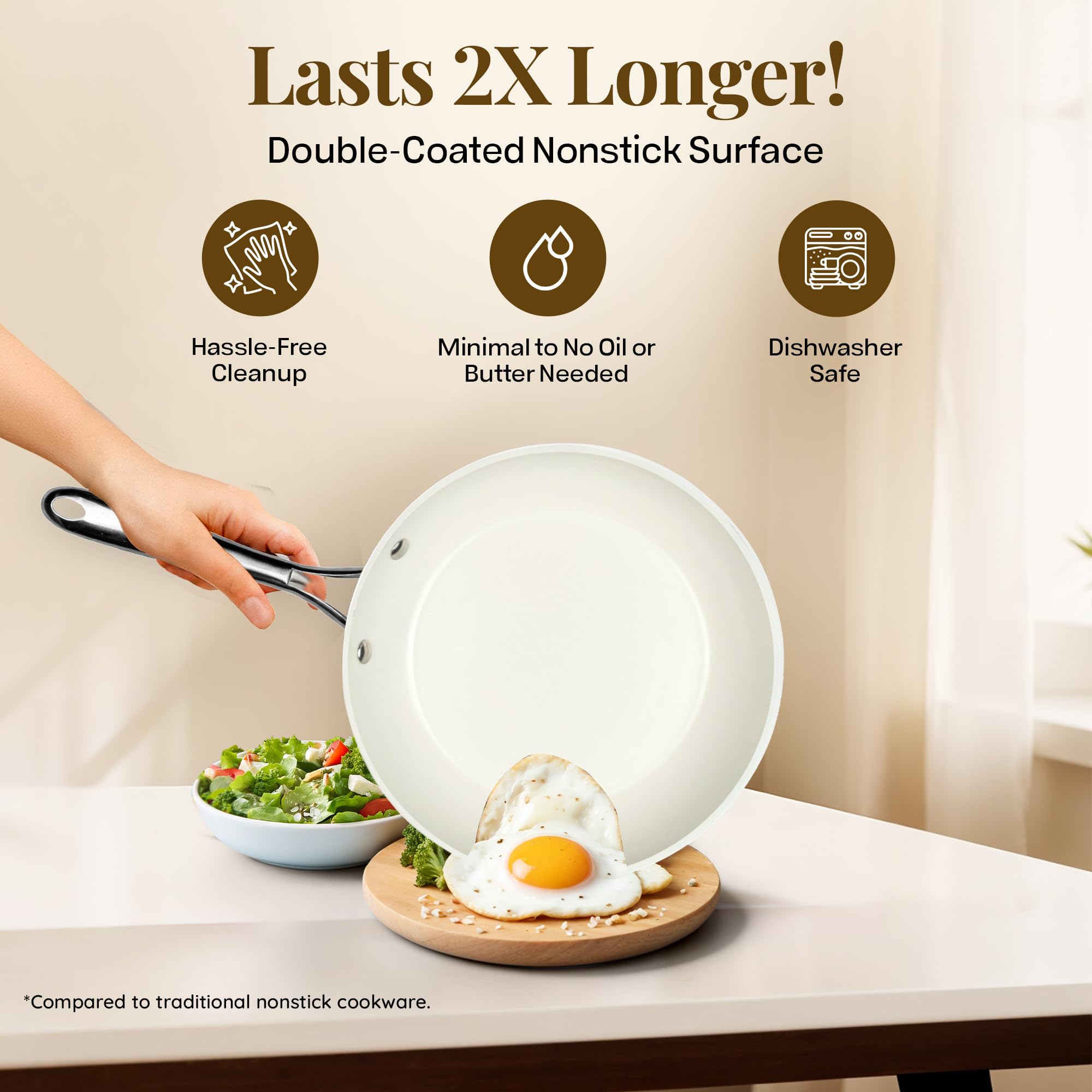 GOTHAM STEEL 15-Piece Ceramic Nonstick Cookware Set - Pots & Pans Set with Frying Pan, Sauce Pan for Healthy Cooking | Oven & Dishwasher Safe | Perfect for Home Kitchen, Family Meals & Professional Chefs