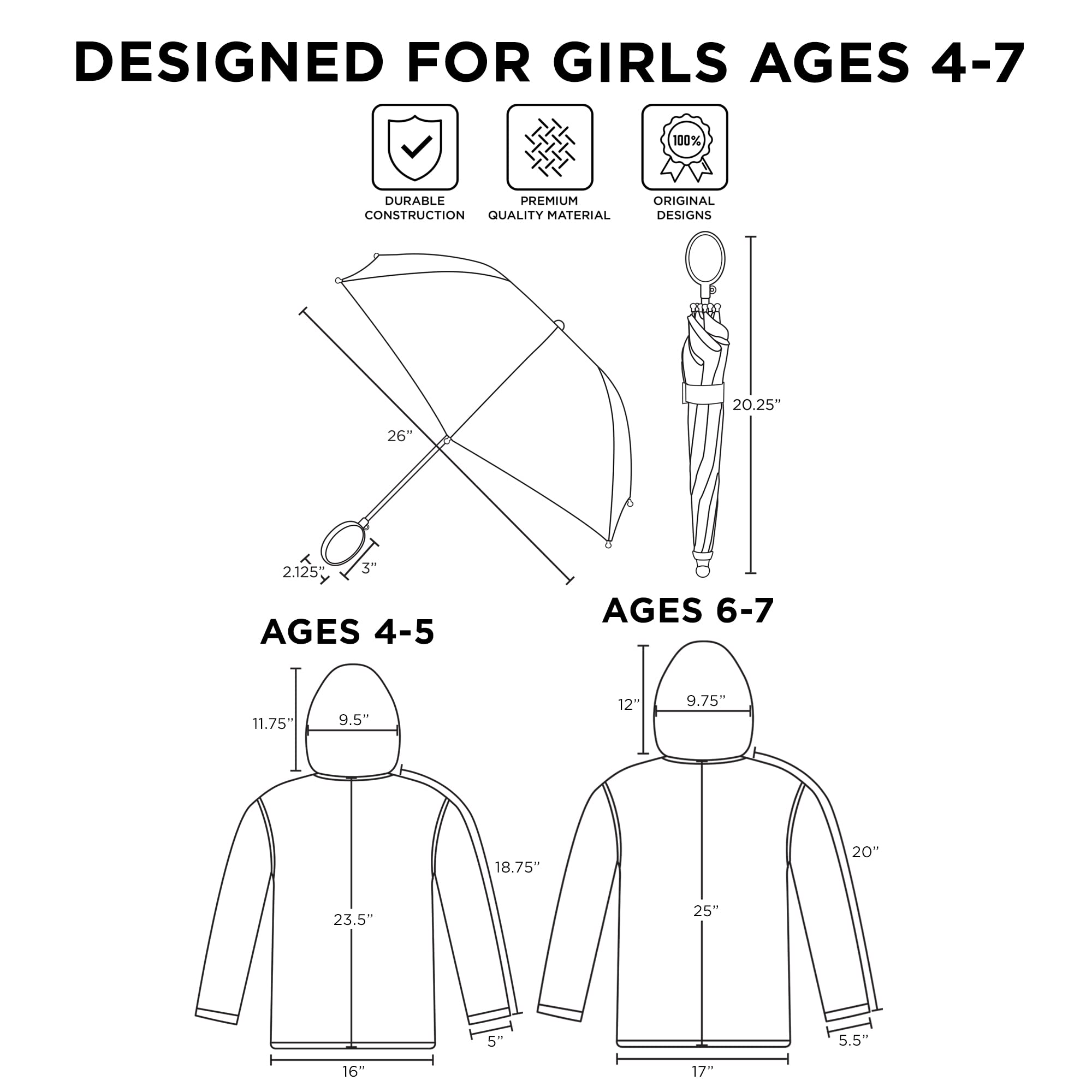 Disney Frozen Elsa & Anna Kids Raincoat and Umbrella Set - Waterproof Girls Rainwear for Ages 4-7 | Perfect for School, Outdoor Play & Rainy Day Adventures